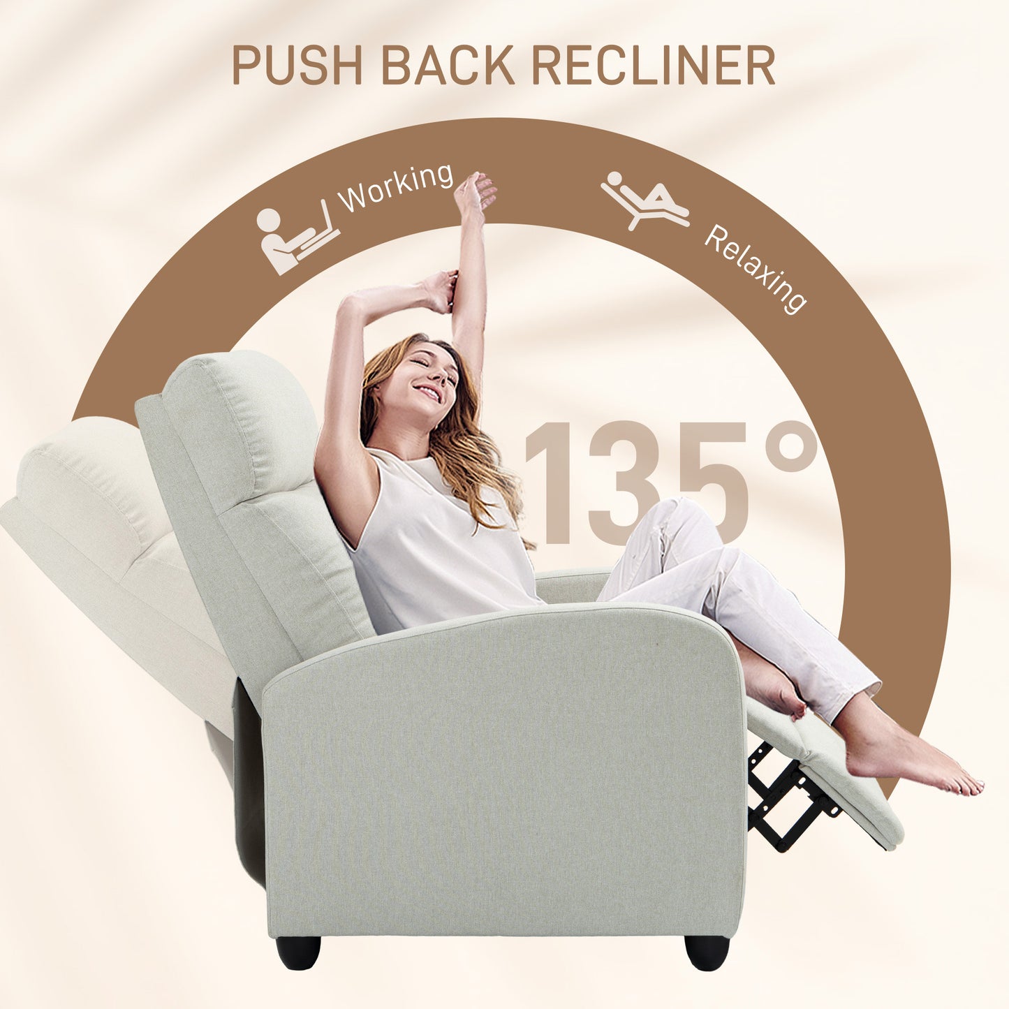 HOMCOM Fabric Recliner Chair Manual Home Theater Seating Single Reclining Sofa Chair with Padded Seat for Living Room, Dark Grey