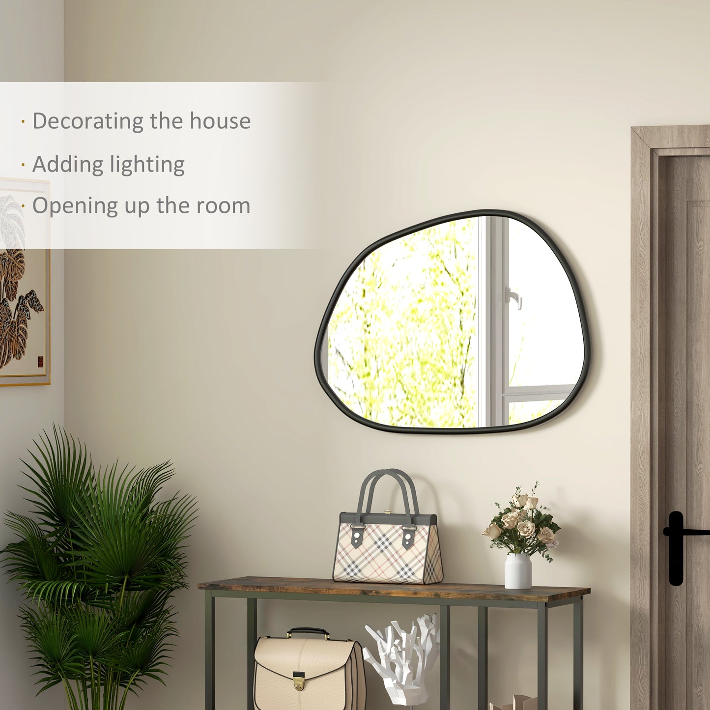 HOMCOM 36" Round Mirror, Bathroom Wall Mirror with Metal Frame, Decorative Vanity Mirror for Living Room, Bedroom, Black