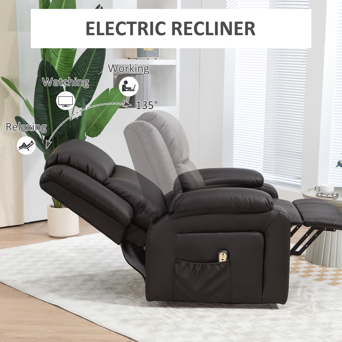HOMCOM Lift Chair for Seniors, PU Leather Upholstered Electric Recliner Chair with Remote, Side Pockets, Quick Assembly, Grey