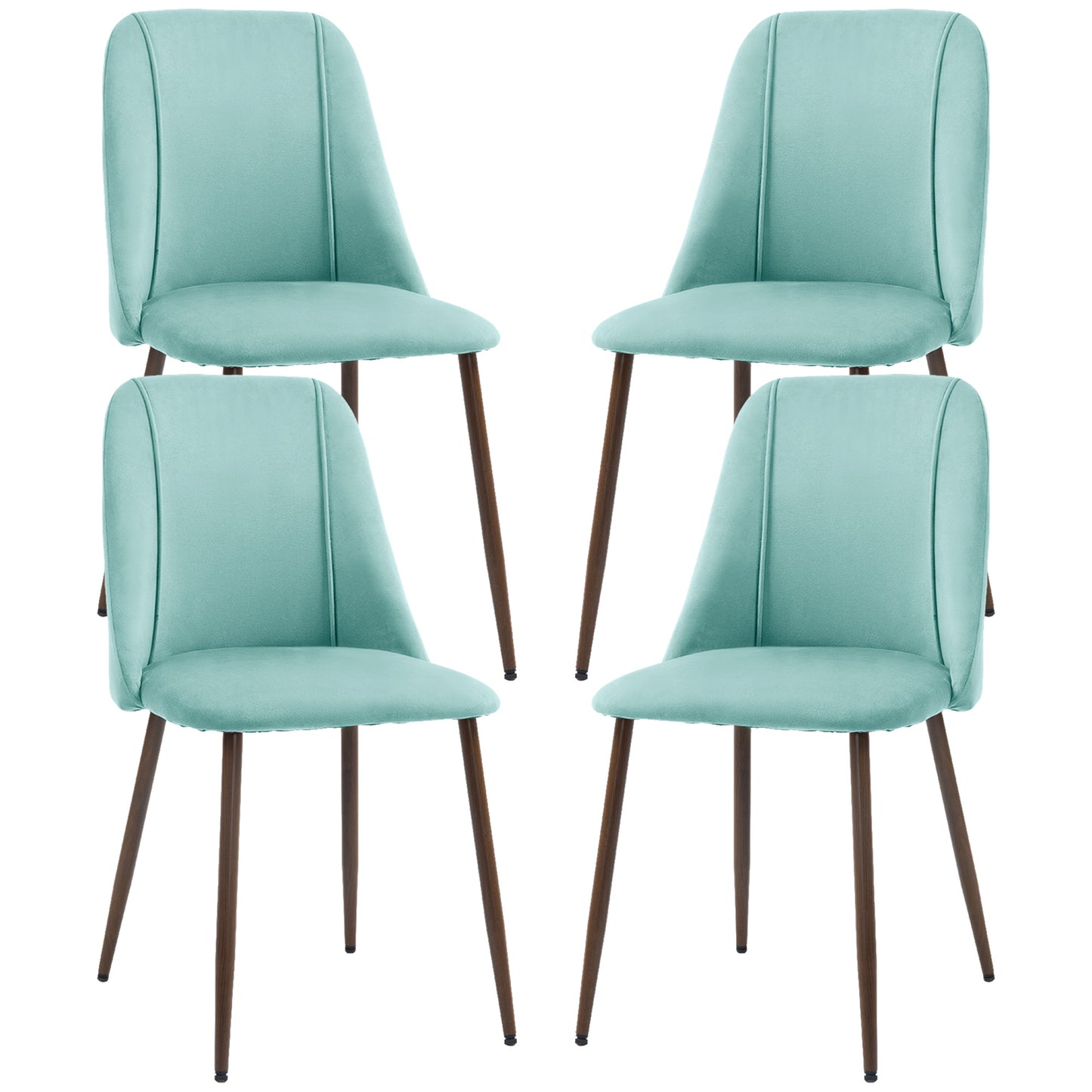 HOMCOM Upholstered Dining Chairs Set of 6, Velvet Accent Chair with Back and Wood-grain Steel Leg for Kitchen, Grey