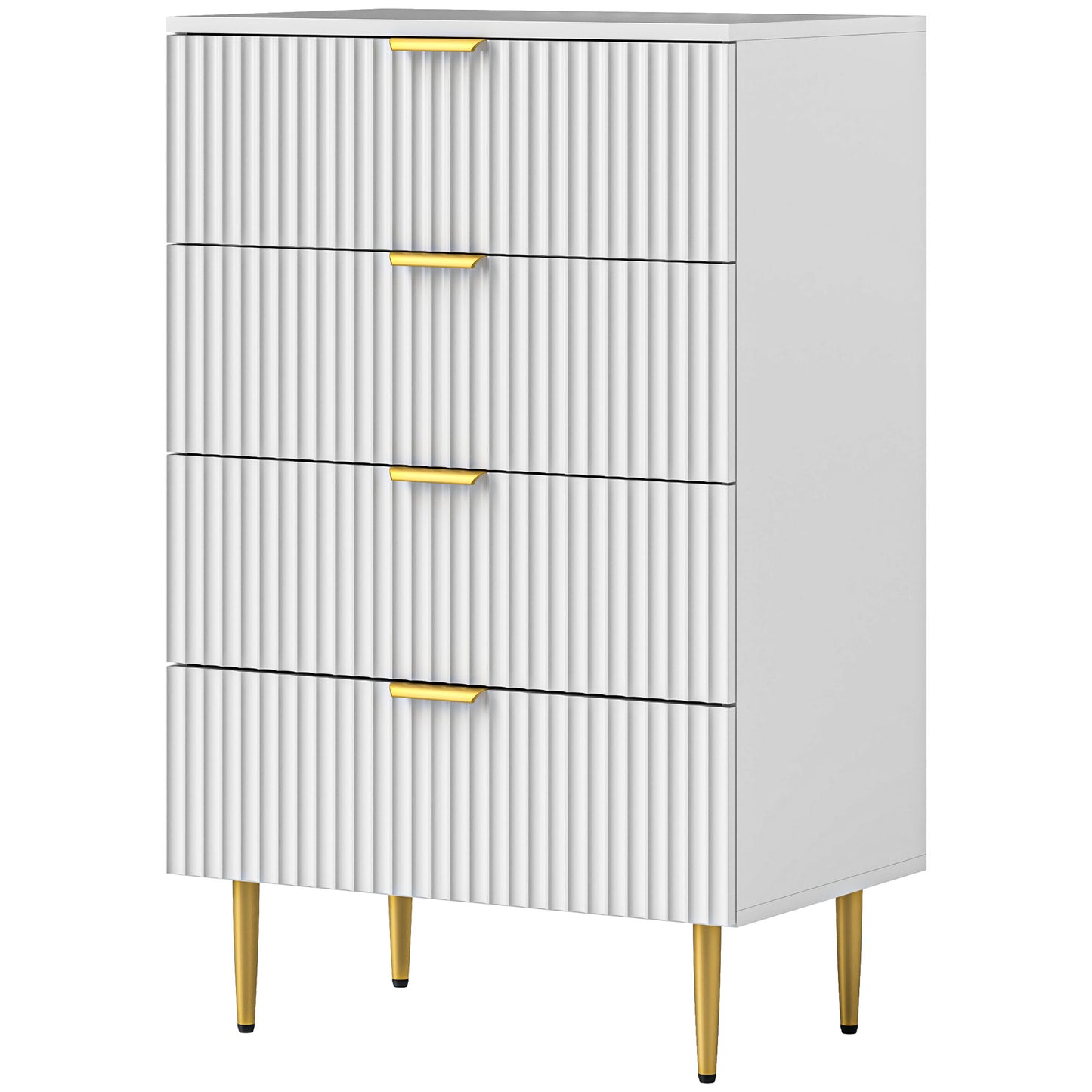 HOMCOM Modern Chest of Drawers 4 Drawer Dresser for Bedroom with Gold Legs and Handles, White