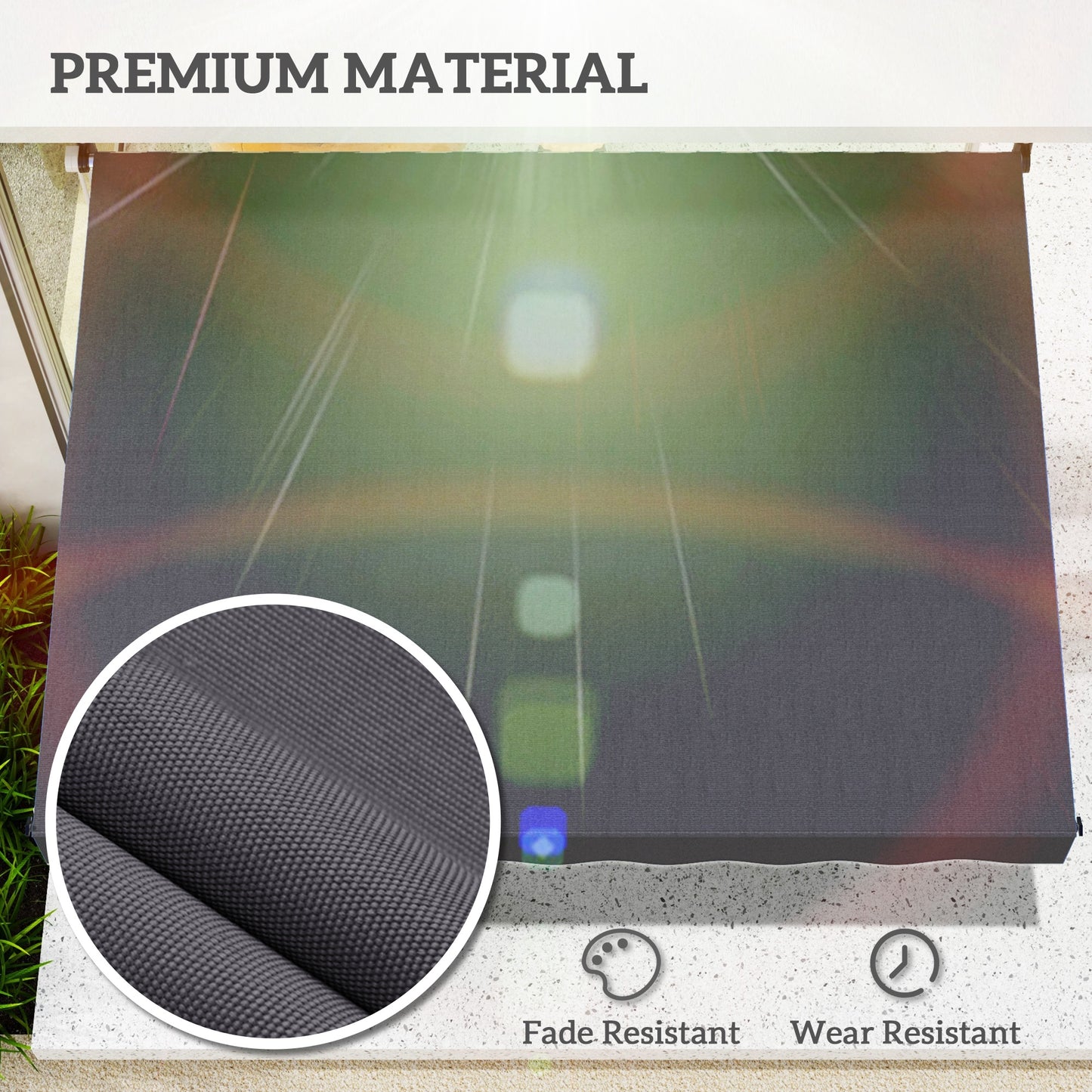 Outsunny 6.6'x5' Manual Retractable Patio Awning Window Door Sun Shade Deck Canopy Shelter Water Resistant UV Protector Beige