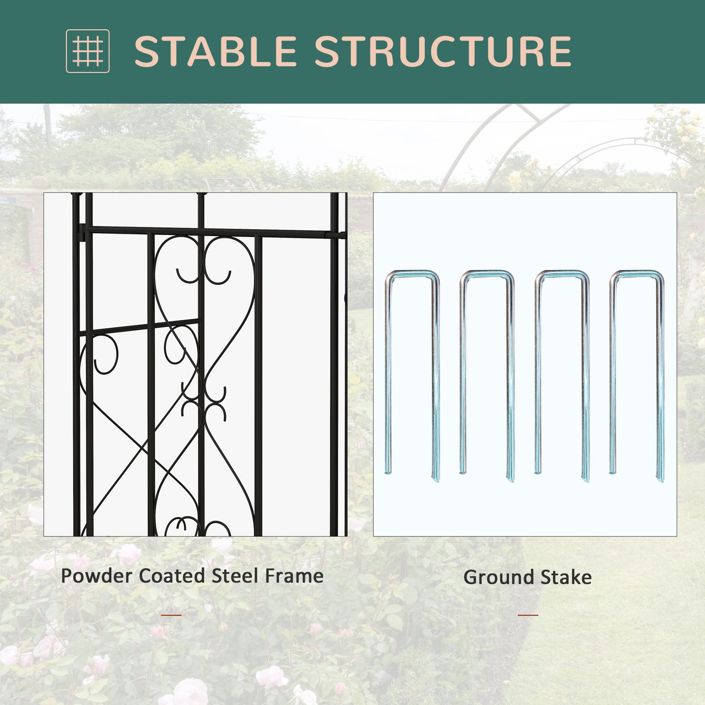 Outsunny 7.6FT Metal Garden Arch with Gate, Garden Arbor Trellis for Climbing Plants, Roses, Vines, Wedding Arch, Black