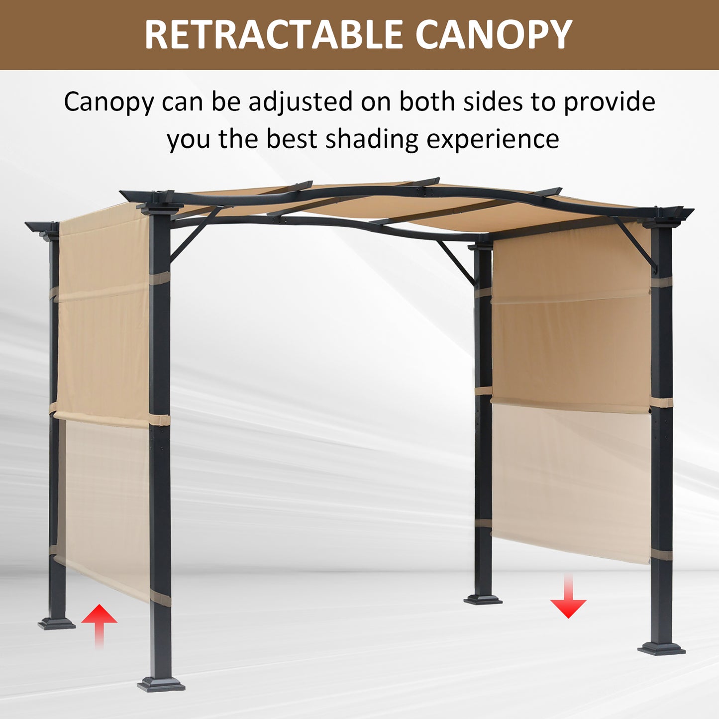 Outsunny 10' x 8' Outdoor Pergola Garden Gazebo with Two Adjustable Side Canopy Overhead Sun Shade Backyard Canopy Cover Khaki