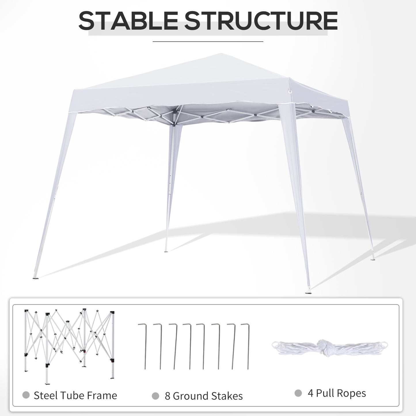 Outsunny 8' x 8' Pop Up Canopy, Outdoor Foldable Tent, Portable Canopy Tent with Carrying Bag for Camping, Party, Picnic, White
