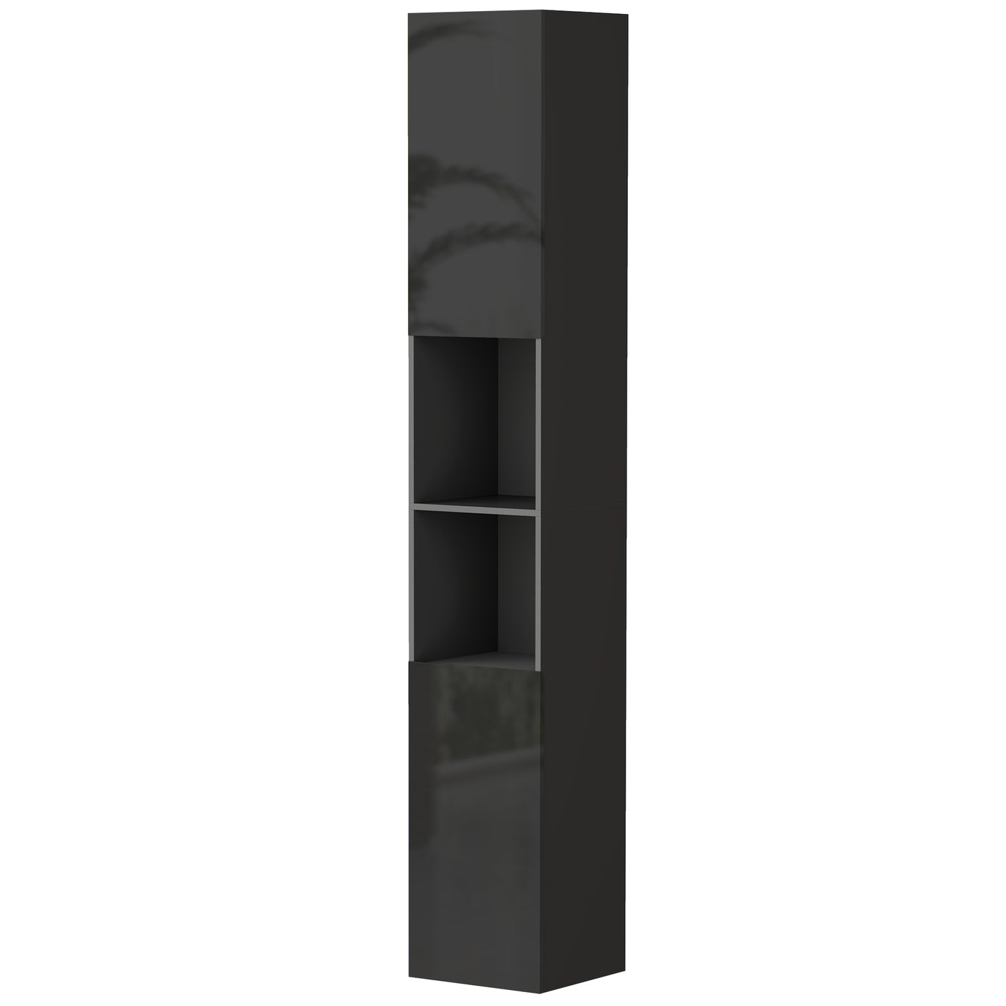 kleankin Tall Bathroom Cabinet, High Gloss Storage Cabinet with Doors and Adjustable Shelves, 11.8" x 11.8" x 71.5", White