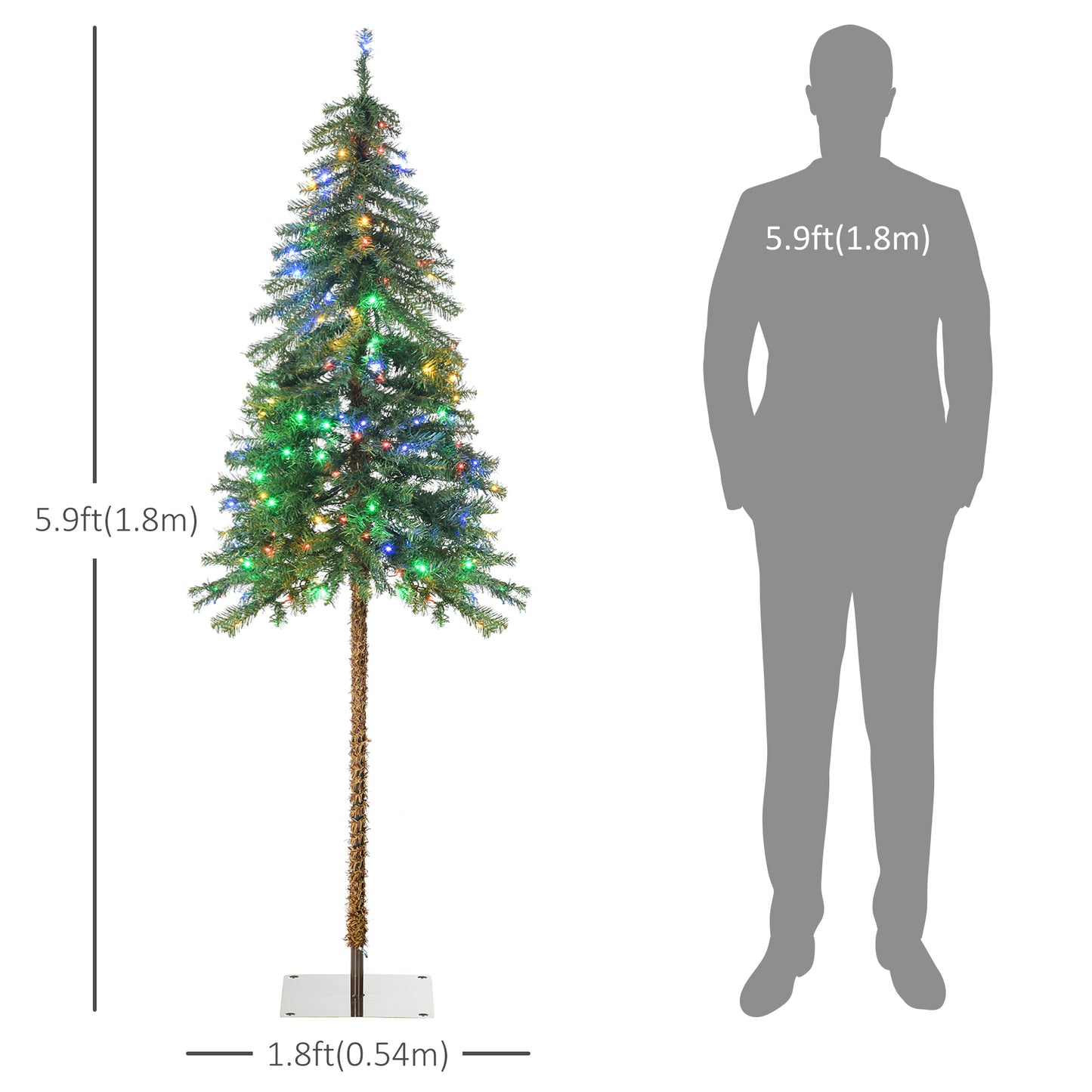 HOMCOM 6FT Artificial Tree Multi-Colored Pre-Lit Home Christmas Decoration White