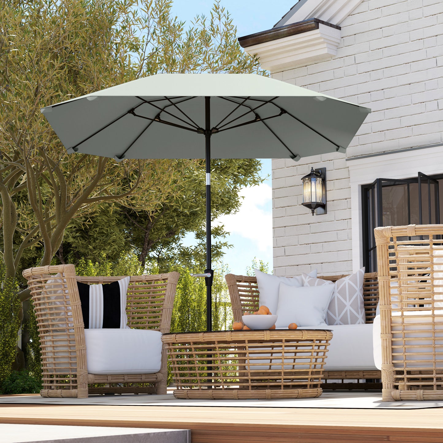 Outsunny 7.6FT Aluminum Patio Umbrella Parasol 8 Ribs Outdoor Market Umbrella with Crank, Push Button Tilt for Deck, Backyard and Lawn, Sky Blue