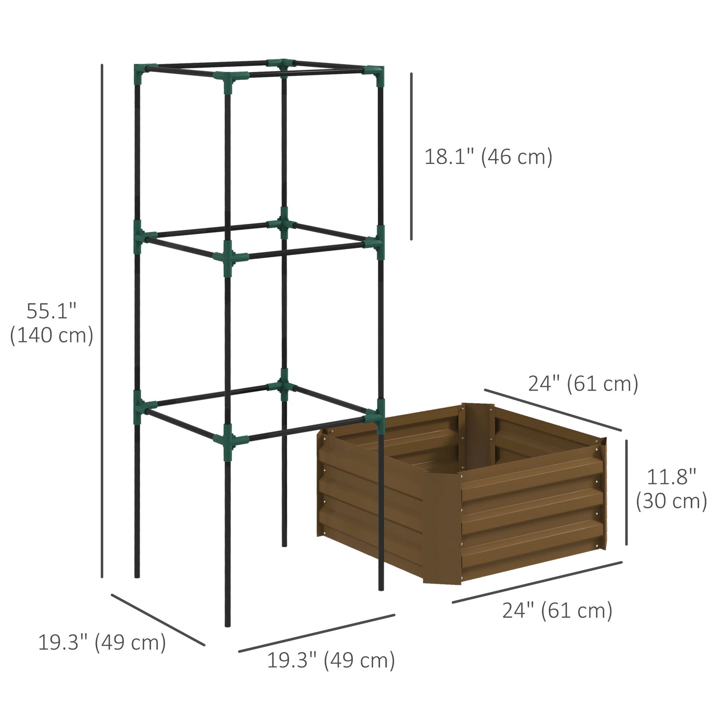 Outsunny Galvanized Planter Box, Outdoor Raised Garden Bed with 4-Tier Trellis Tomato Cage for Climbing Vines, Vegetables, Green
