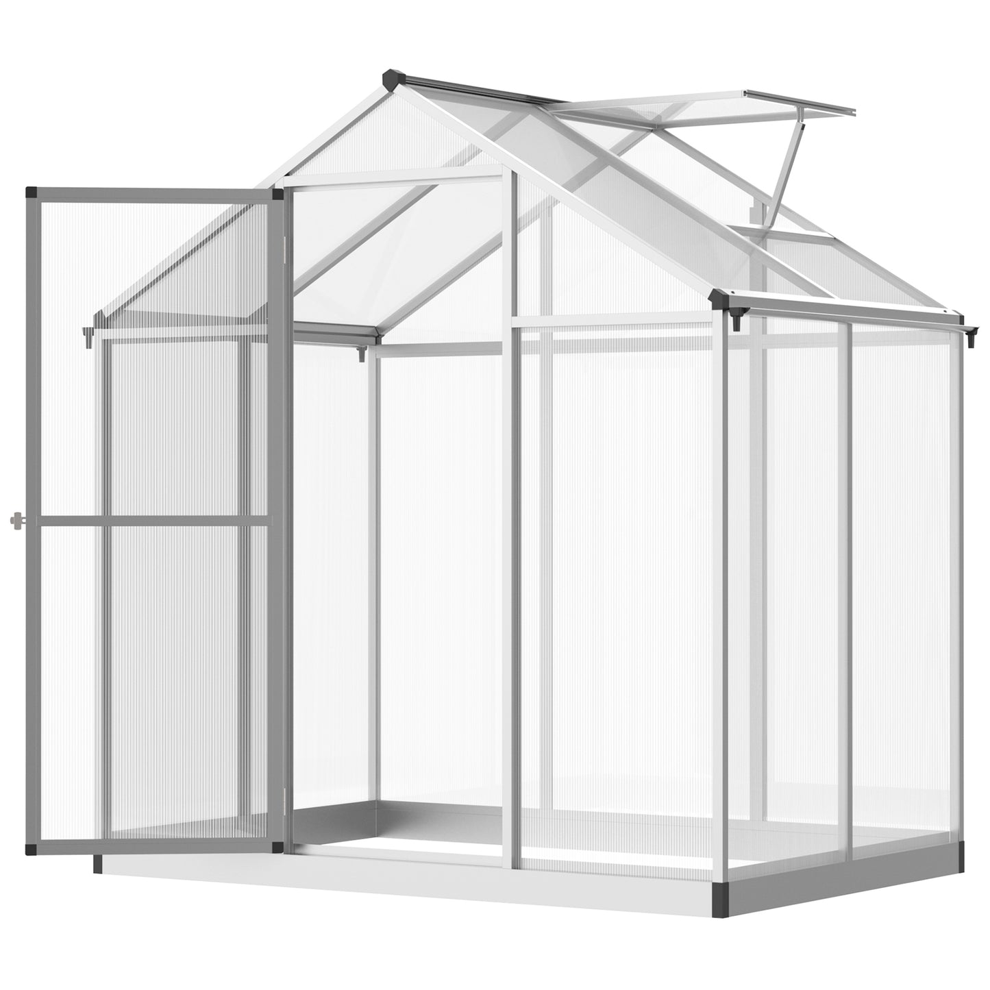 Outsunny 6' x 10' x 6.4' Walk-in Garden Greenhouse Polycarbonate Panels Plants Flower Growth Shed Cold Frame Outdoor Portable Warm House Aluminum Frame, Silver