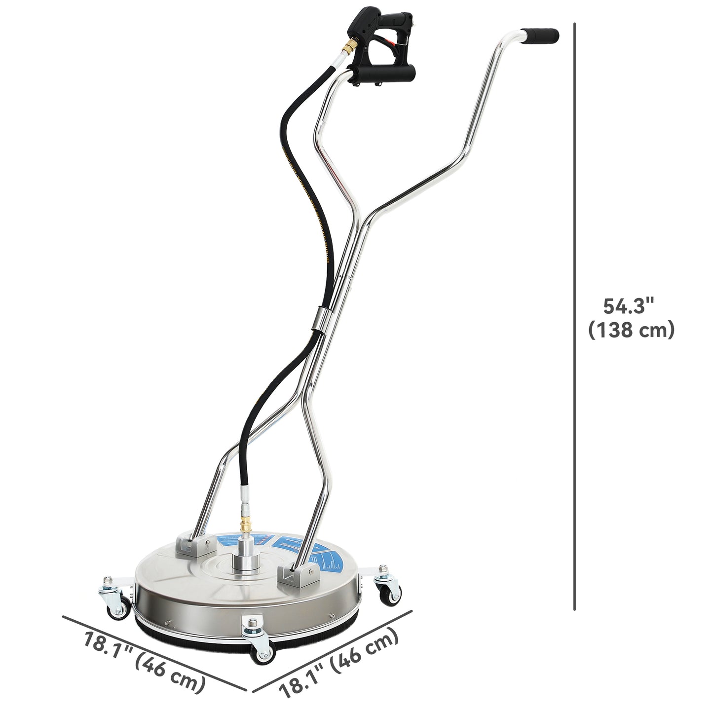 Outsunny 16" Pressure Washer Surface Cleaner with 4 Wheels, Stainless Steel Power Washer Surface Cleaner with 1/4" Quick Connector, 2 Extension Wands, 3600 PSI, Silver