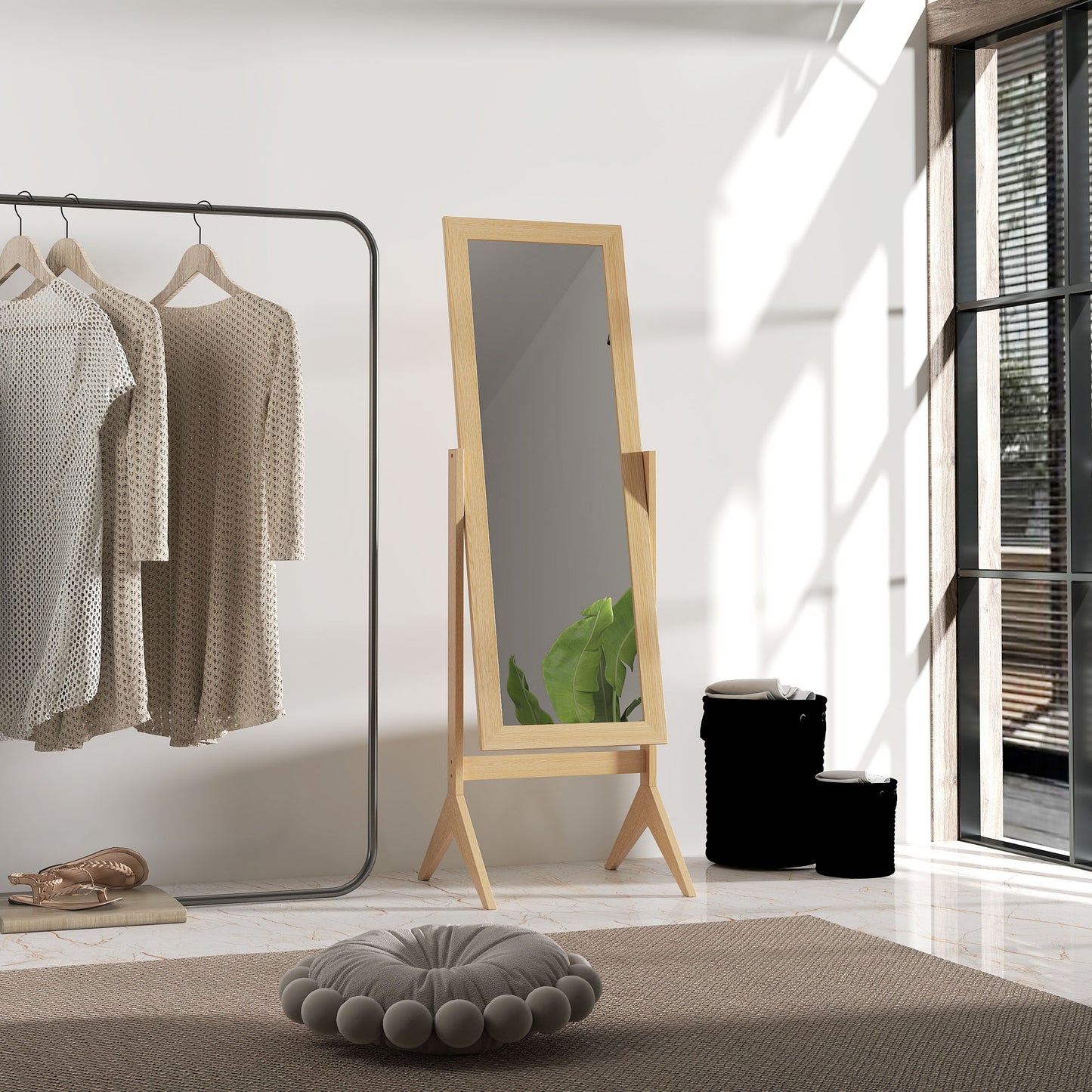 HOMCOM Adjustable Angle Dressing Full Length Mirror, Oak