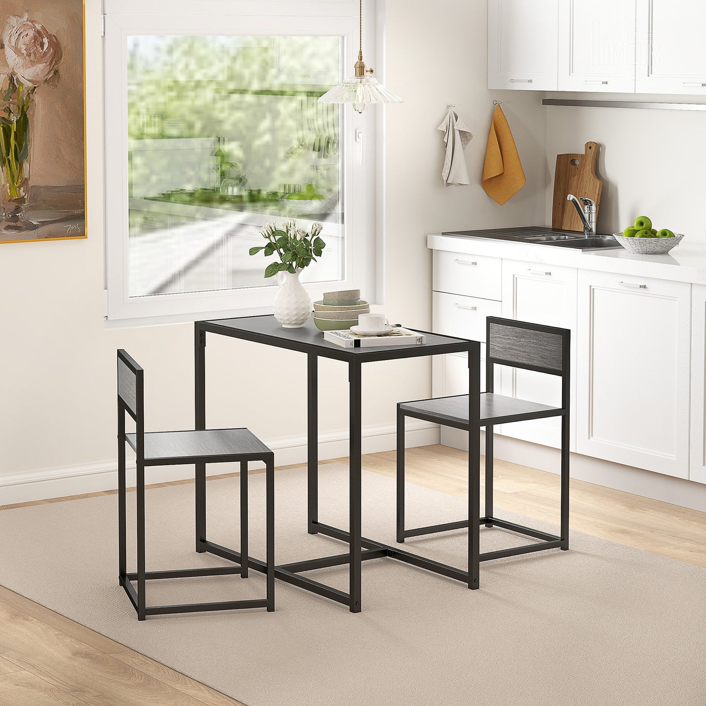HOMCOM Dining Table Set, Industrial Dining Set for 2, Kitchen Table and Chairs for Small Space, Dining Room Table with Chairs