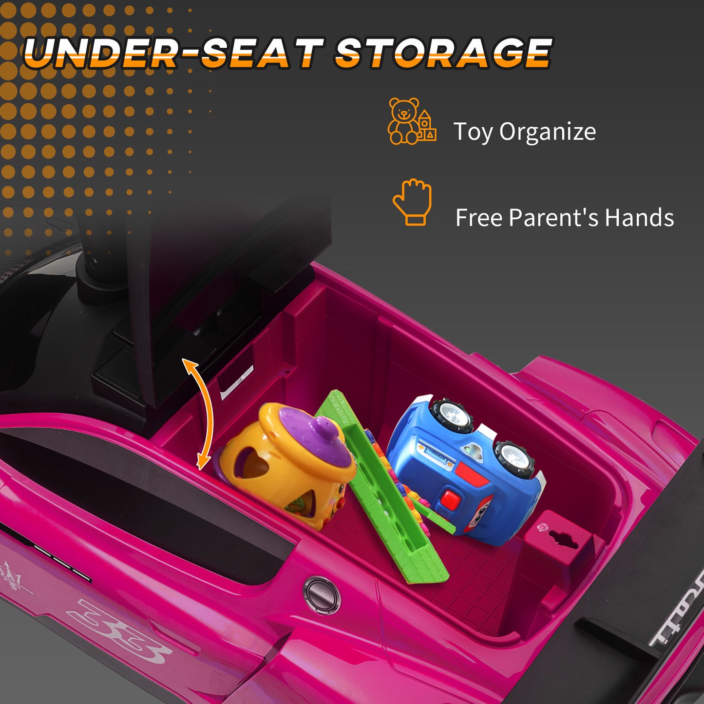 Qaba Licensed Maserati GT2 Baby Sliding Car with Storage, Music, Horn, Foot to Floor Toddler Car for 18-60 Months, Pink