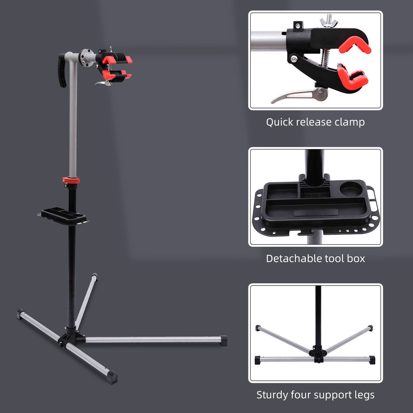 HOMCOM 47" To 75" Adjustable Bike Repair Stand Tool Tray Bicycle Cycle Rack Work