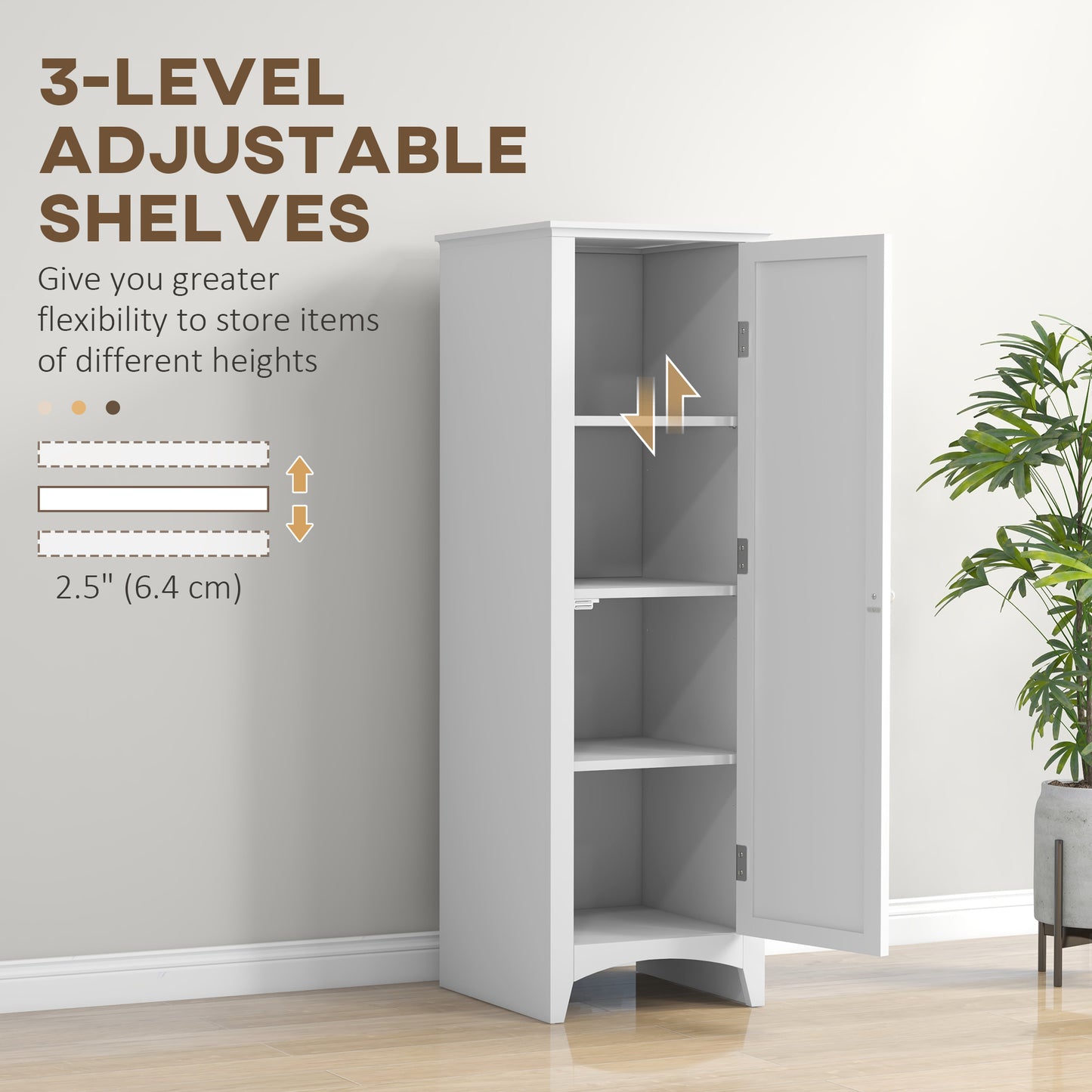 HOMCOM 48" Kitchen Pantry Storage Cabinet, Single Door Kitchen Cabinet with 4 Tier Shelving and Adjustable Shelves, White