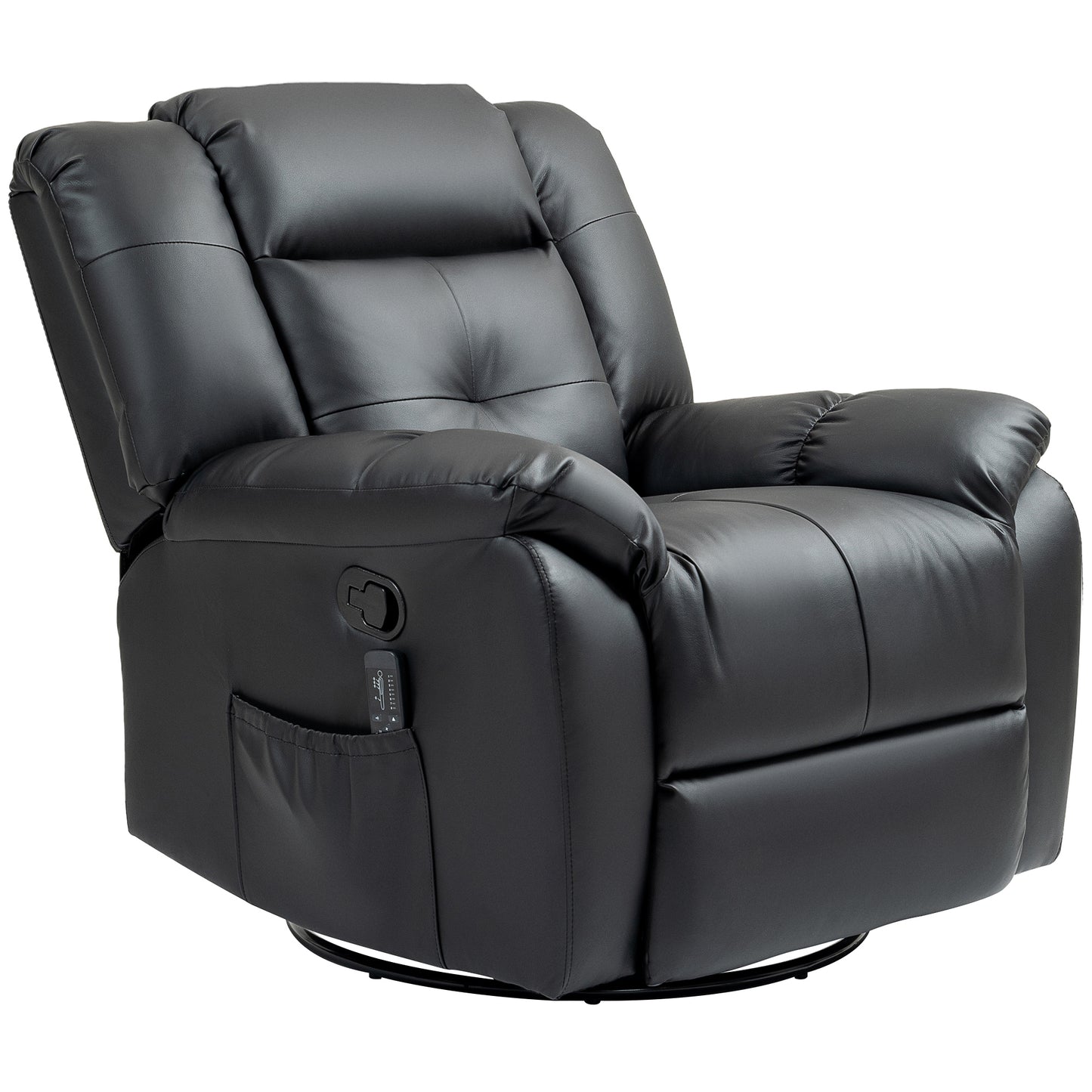 HOMCOM 8-Point Vibration Massage Recliner Chair for Living Room, PU Leather 360° Swivel Manual Reclining Sofa Rocking Chair with Remote Control, Side Pockets, Grey