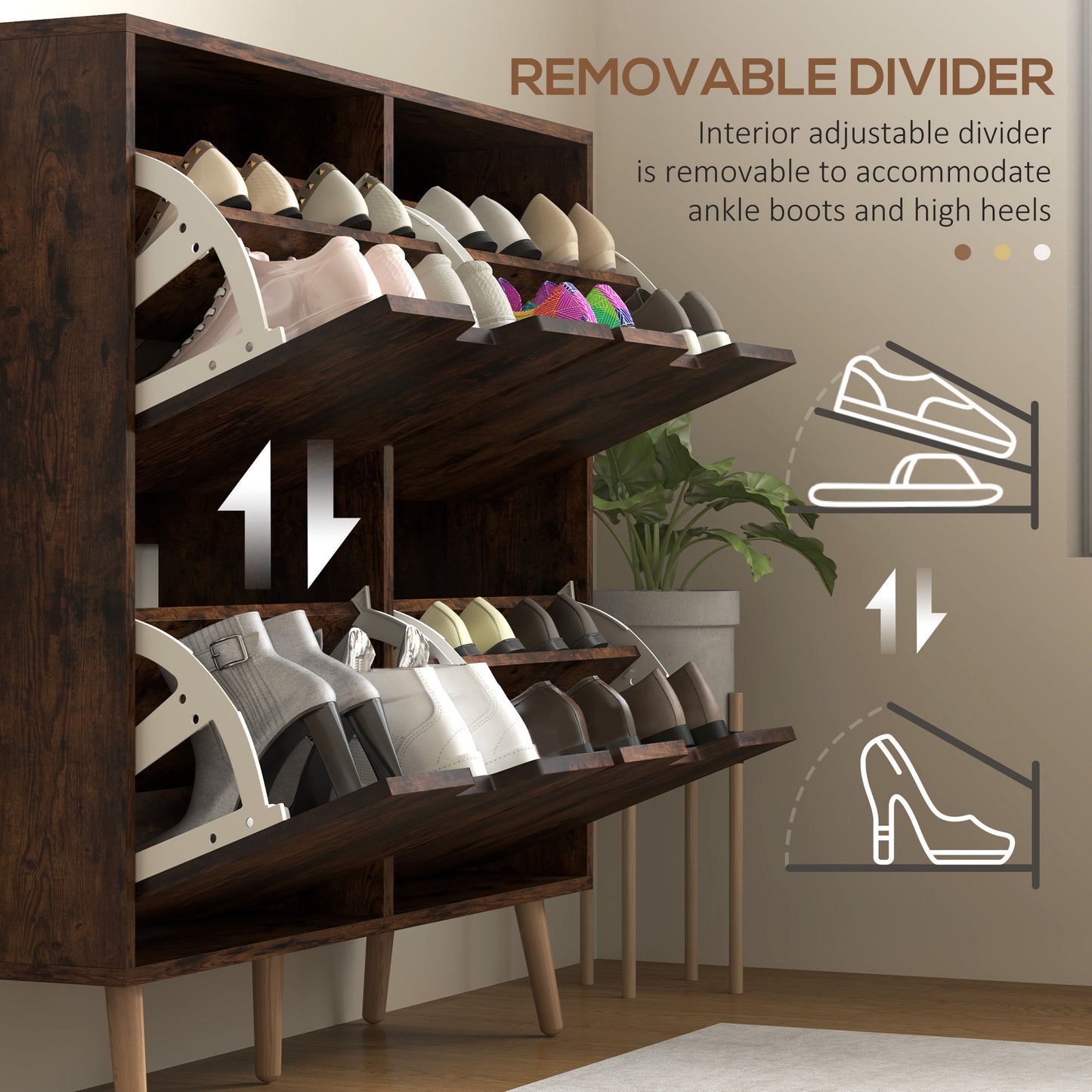 HOMCOM Shoe Storage Cabinet with 4 Flip Drawers and Adjustable Shelf, Shoe Cabinet for 8-16 Pairs of Shoes, Natural