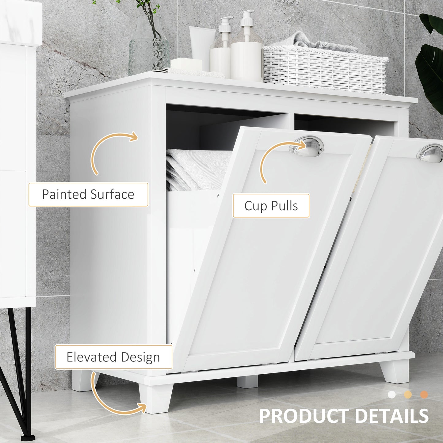 HOMCOM Tilt-Out Laundry Storage Cabinet, Bathroom Storage Organizer with Two-Compartment Tilt Out Hamper, White