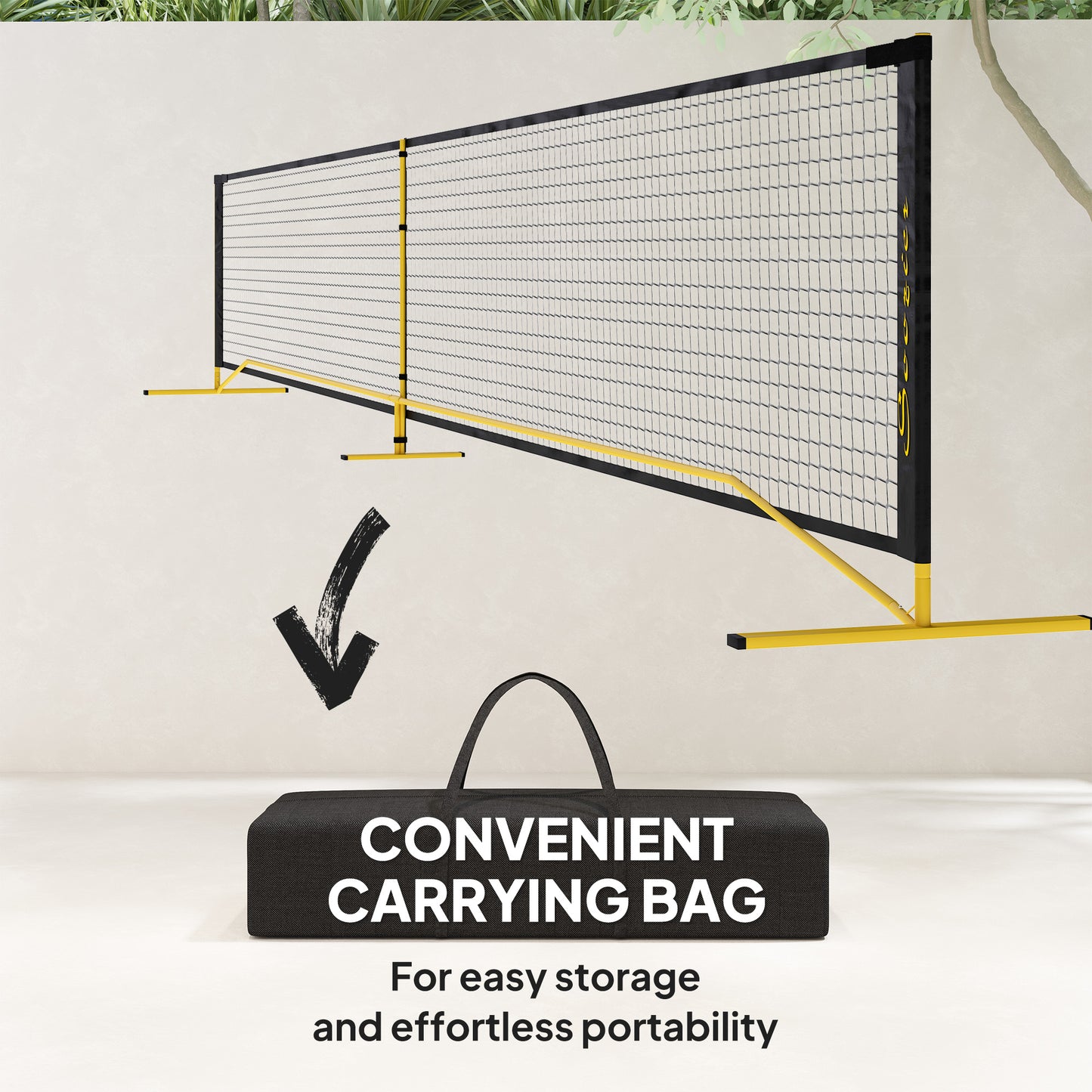 Soozier Portable Pickleball Net Set with 22FT Regulation Size Net, Carrying Bag for Indoor Outdoor Driveway, Yellow
