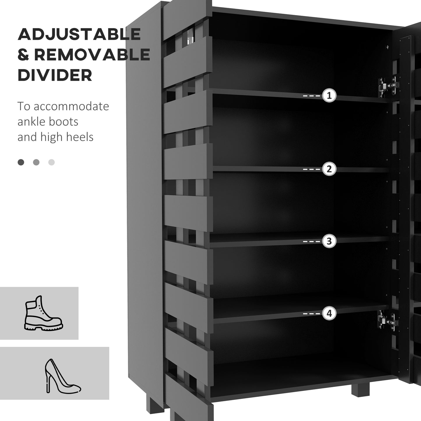 HOMCOM Shoe Cabinet, 21 Pair Shoe Storage Cabinet Organizer with 5-tier Double Door Cupboard and 5-tier Open Shelves, Black