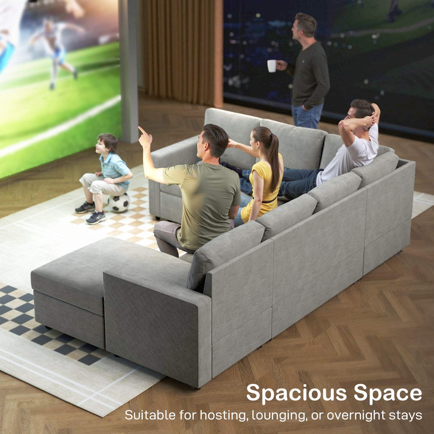 HOMCOM Pull Out Sofa Bed, Sleeper Sofa Couch with Hidden Storage, Chaise Lounge, Velvet Upholstery, U-Shaped Futon Couch