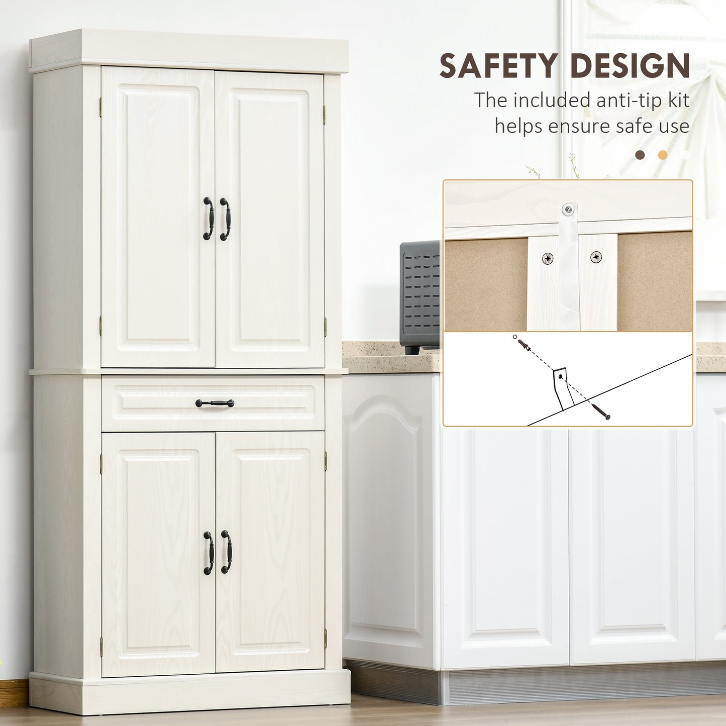 HOMCOM 71" Freestanding Kitchen Pantry with 4 Doors and 2 Cabinets, Tall Storage Cabinet for Kitchen, Distressed Coffee