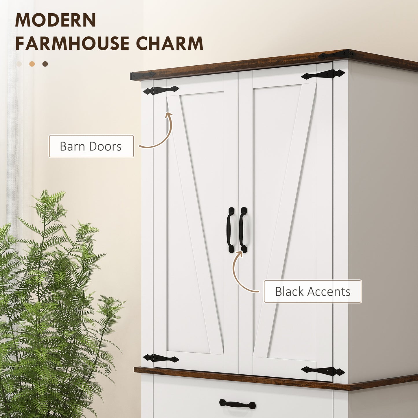 HOMCOM 71" Tall Kitchen Cabinet, Farmhouse Pantry Cabinet with Barn Doors, Drawer and Adjustable Shelves, White