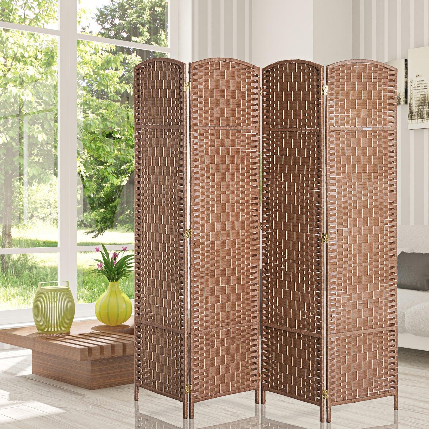 HOMCOM 6ft Folding Room Divider, 4 Panel Wall Partition with Wooden Frame for Bedroom, Home Office, Black
