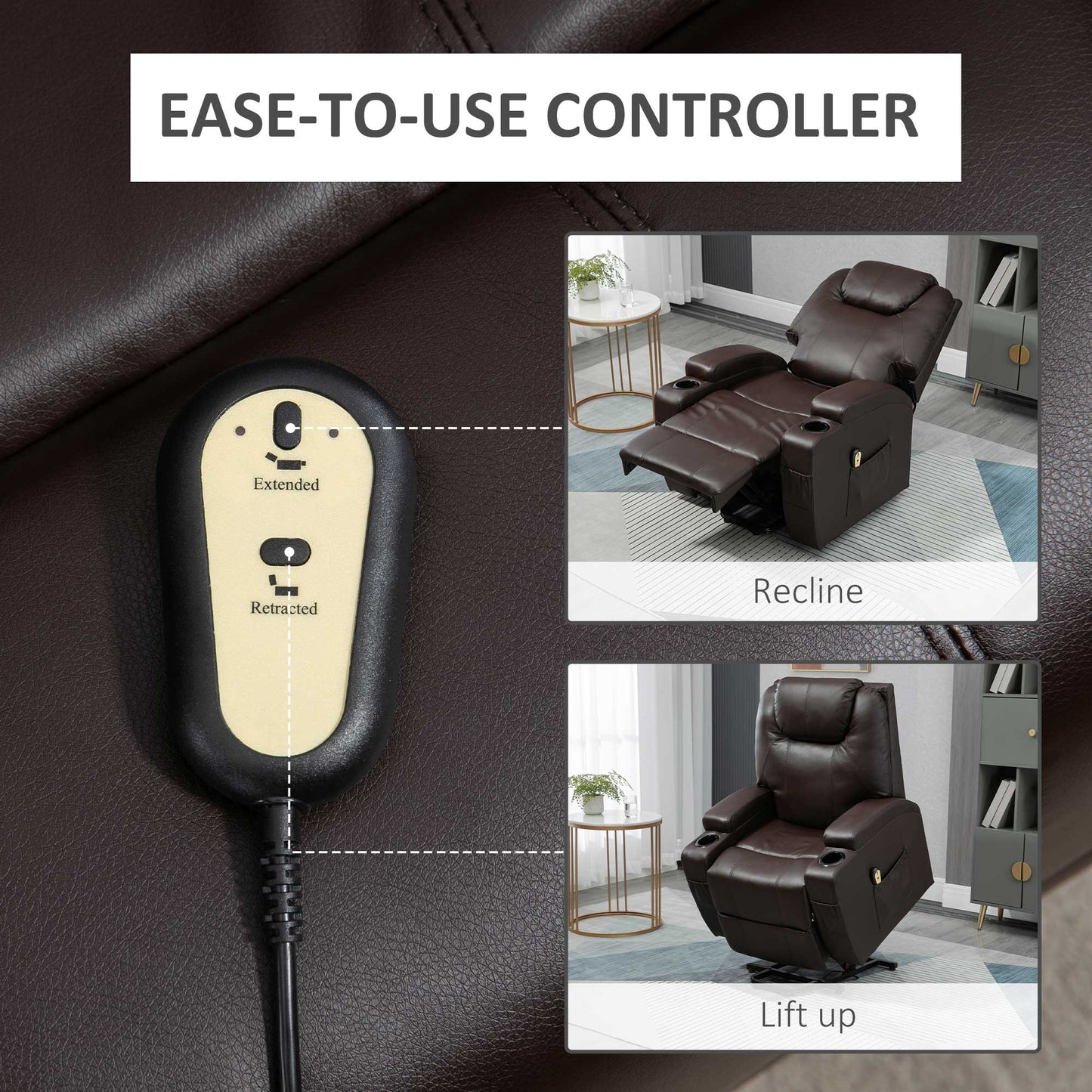 HOMCOM Power Lift Recliner Chair for Elderly, PU Leather Lift Chair with Footrest, Remote Control, Side Pockets and Cup Holders, Reclining Sofa for Living Room, Black