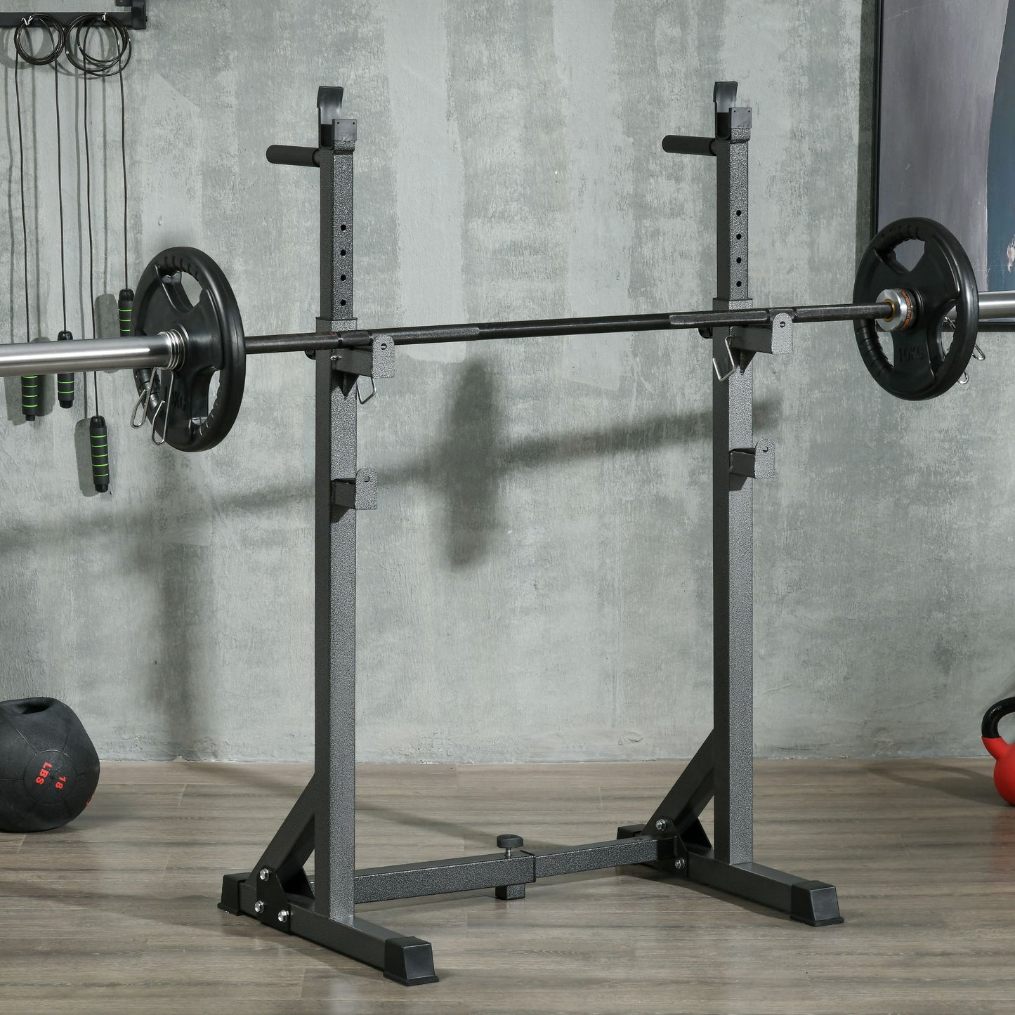 Soozier Adjustable Bench Press Rack, Multi-Function Squat Rack for Home Gym Strength Training, Black