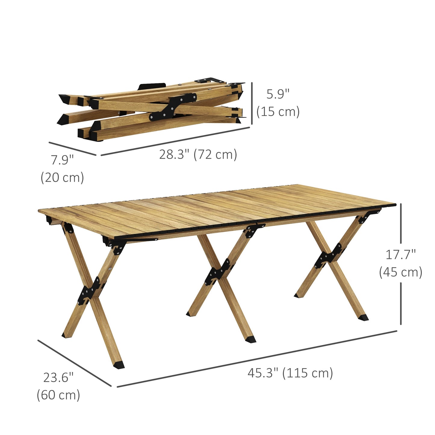Outsunny Folding Picnic Table, Portable Aluminum Camping Table with Roll-Up Top for Party, BBQ, Beach, Natural
