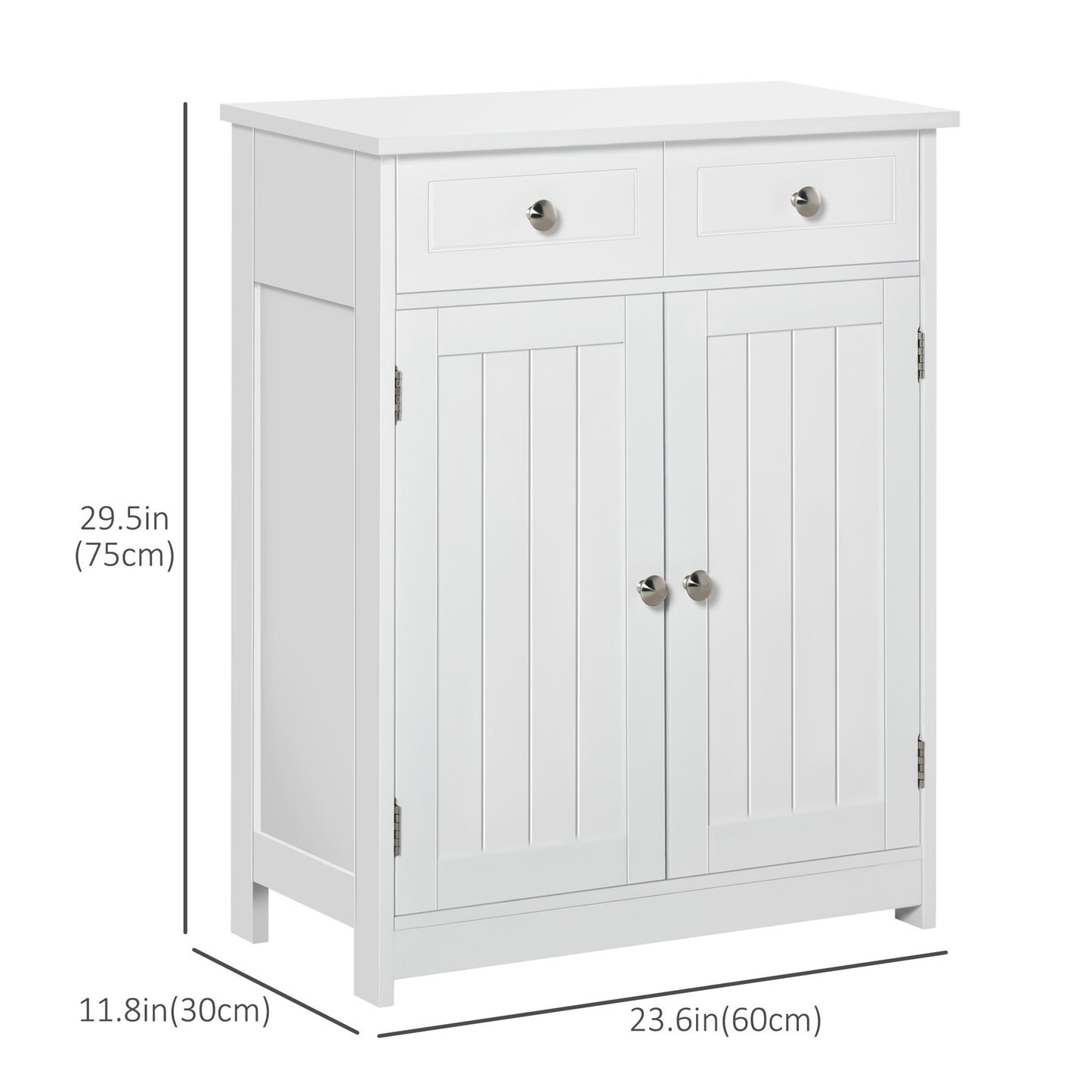 kleankin Freestanding Bathroom Floor Cabinet, Organizer Floor Tower with 2 Door, 2 Drawers, Adjustable Shelf, Grey