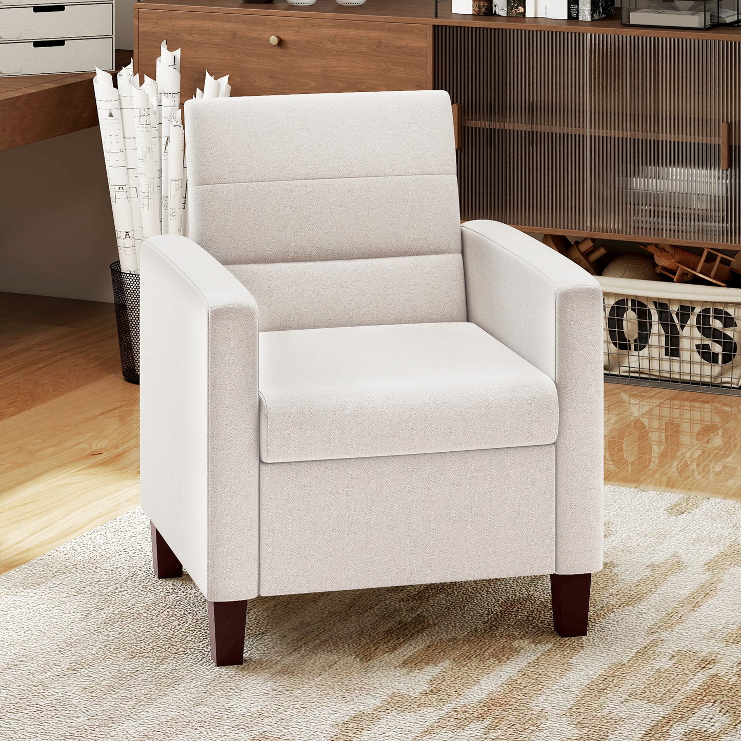 HOMCOM Fabric Accent Chair, Modern Armchair with Seat Cushion and Non-Slip Pads for Living Room, Bedroom, Light Brown