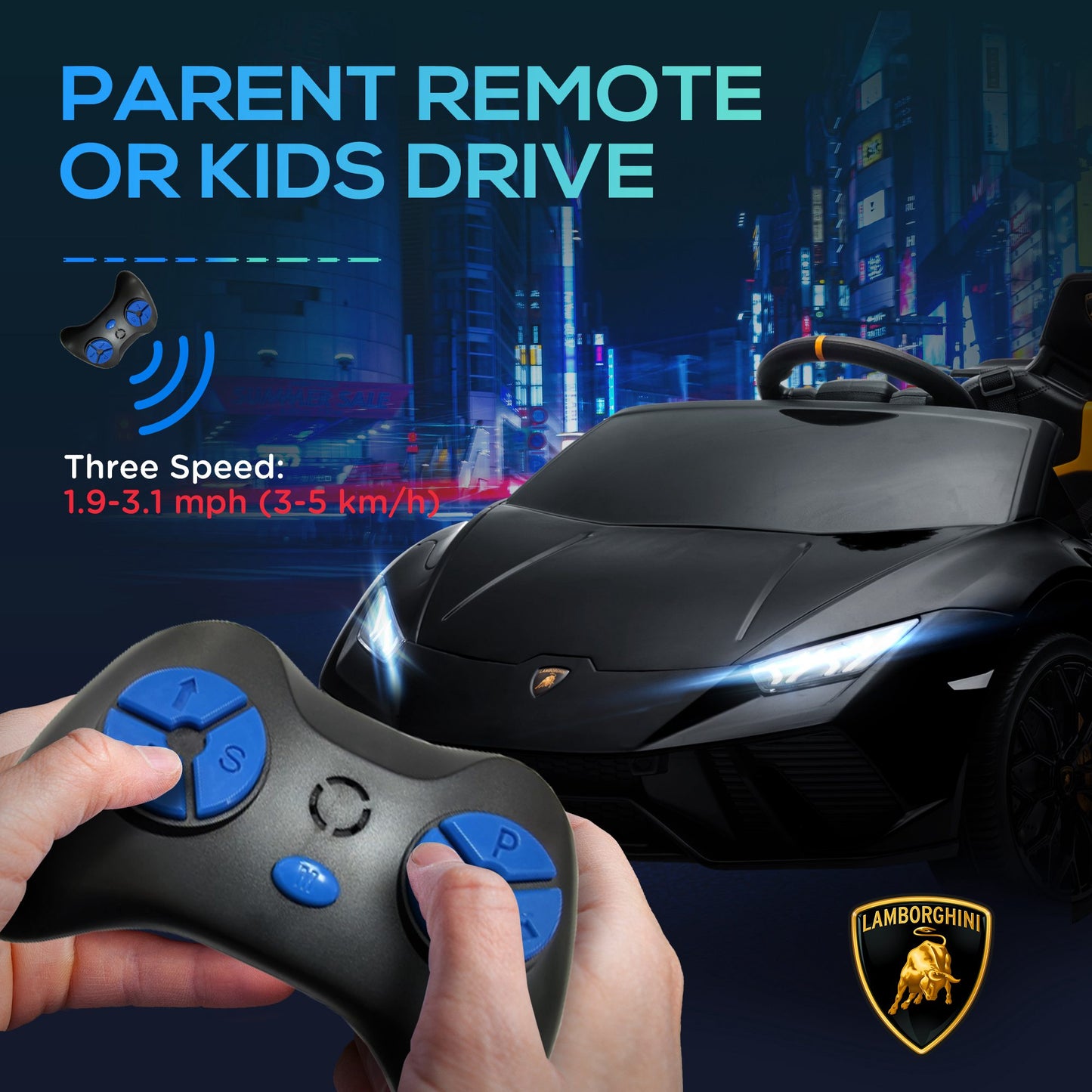 Qaba 12V Lamborghini Huracan Licensed Kids Electric Car with Remote Control, Spring Suspension, Transport Wheels, Yellow