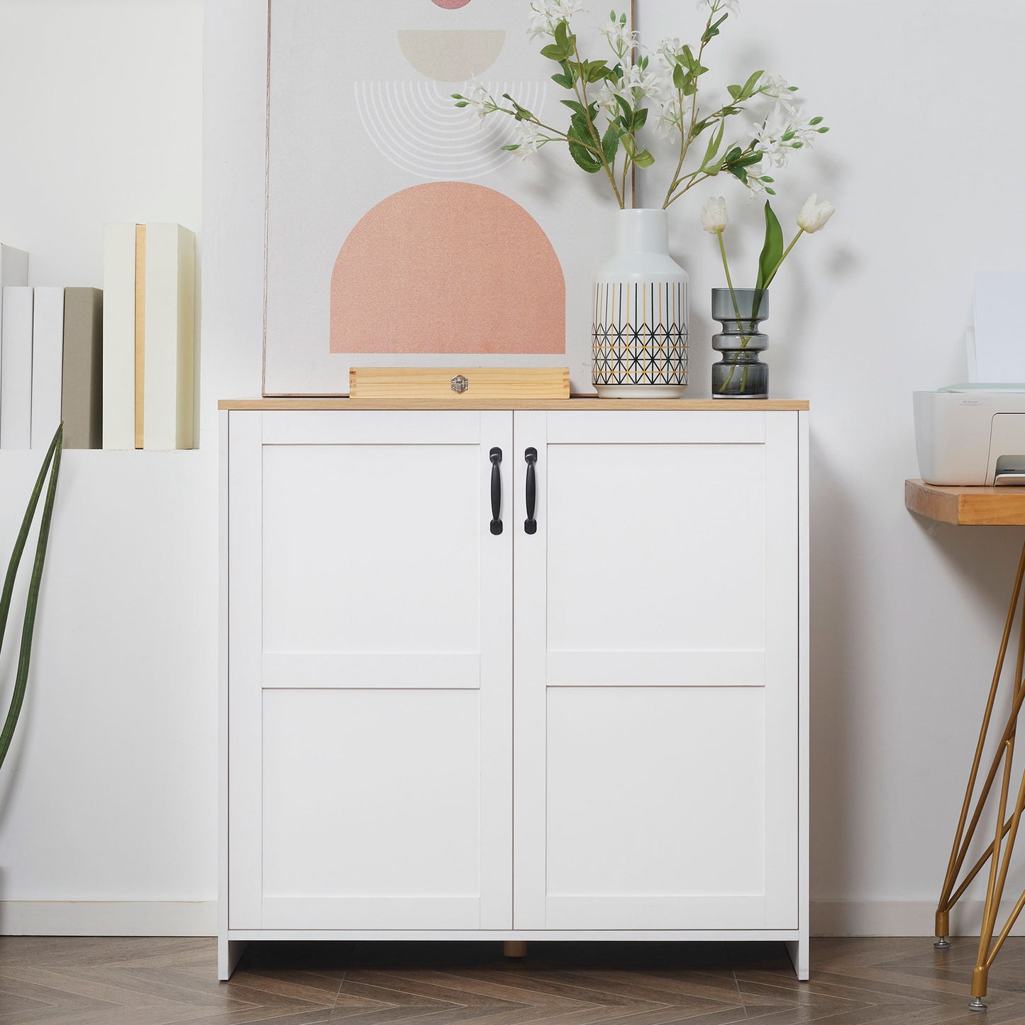 HOMCOM Kitchen Buffet Storage with 2 Doors and 2 Adjustable Shelves 90 x 39.5 x 88 cm White