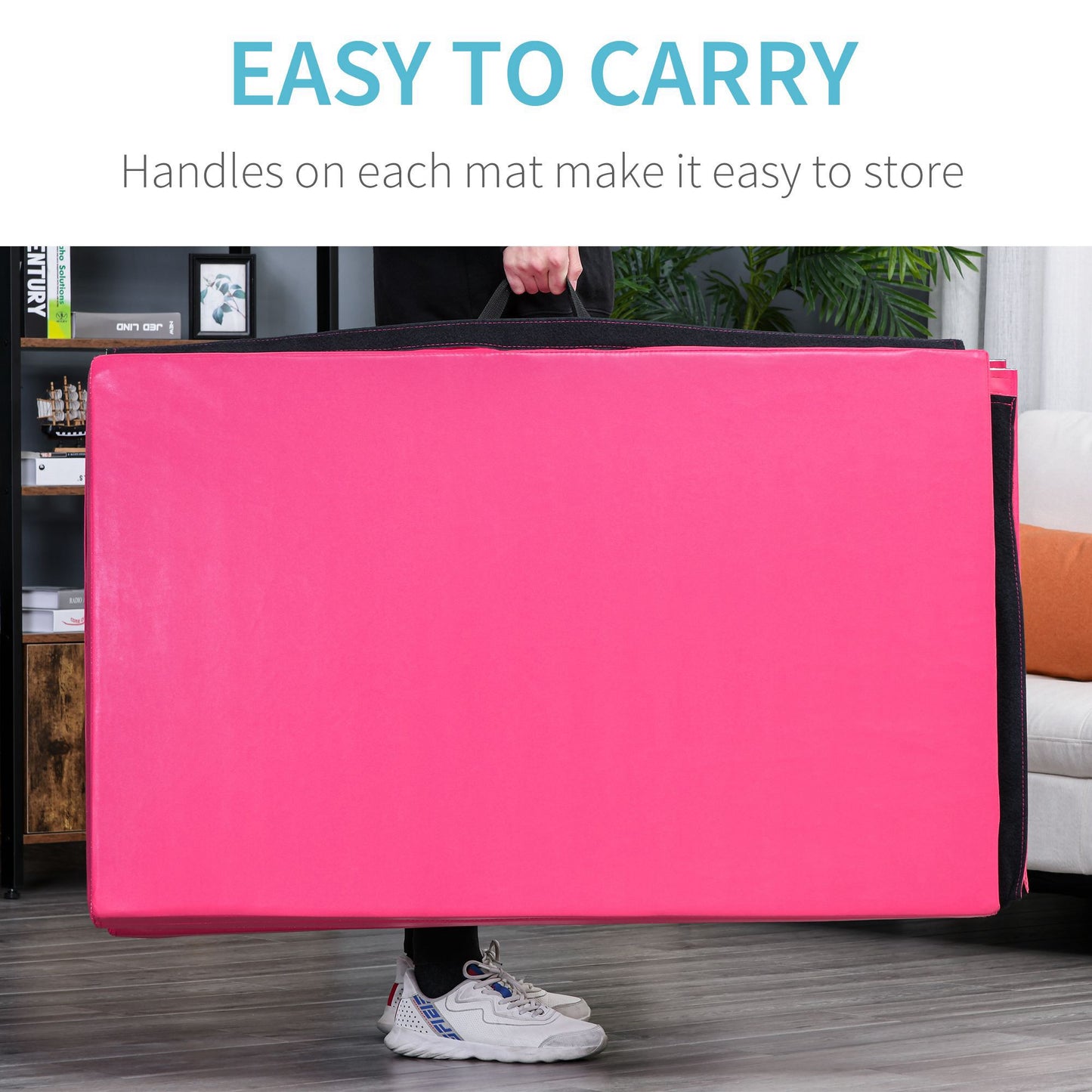 Soozier 4'x10'x2'' Folding Gymnastics Tumbling Mat, Exercise Mat with Carrying Handles for Yoga, MMA, Martial Arts, Stretching, Core Workouts, Pink