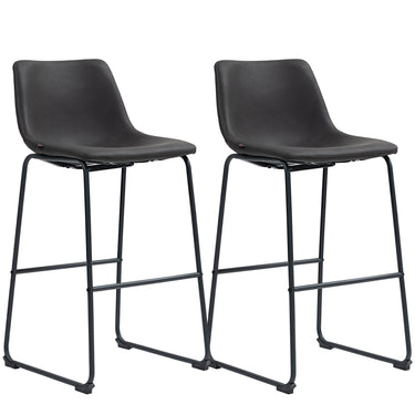 HOMCOM Bar Height Bar Stools Set of 2, Vintage PU Leather Bar Chairs, Kitchen Stools with Footrest for Home Bar, Dark Brown