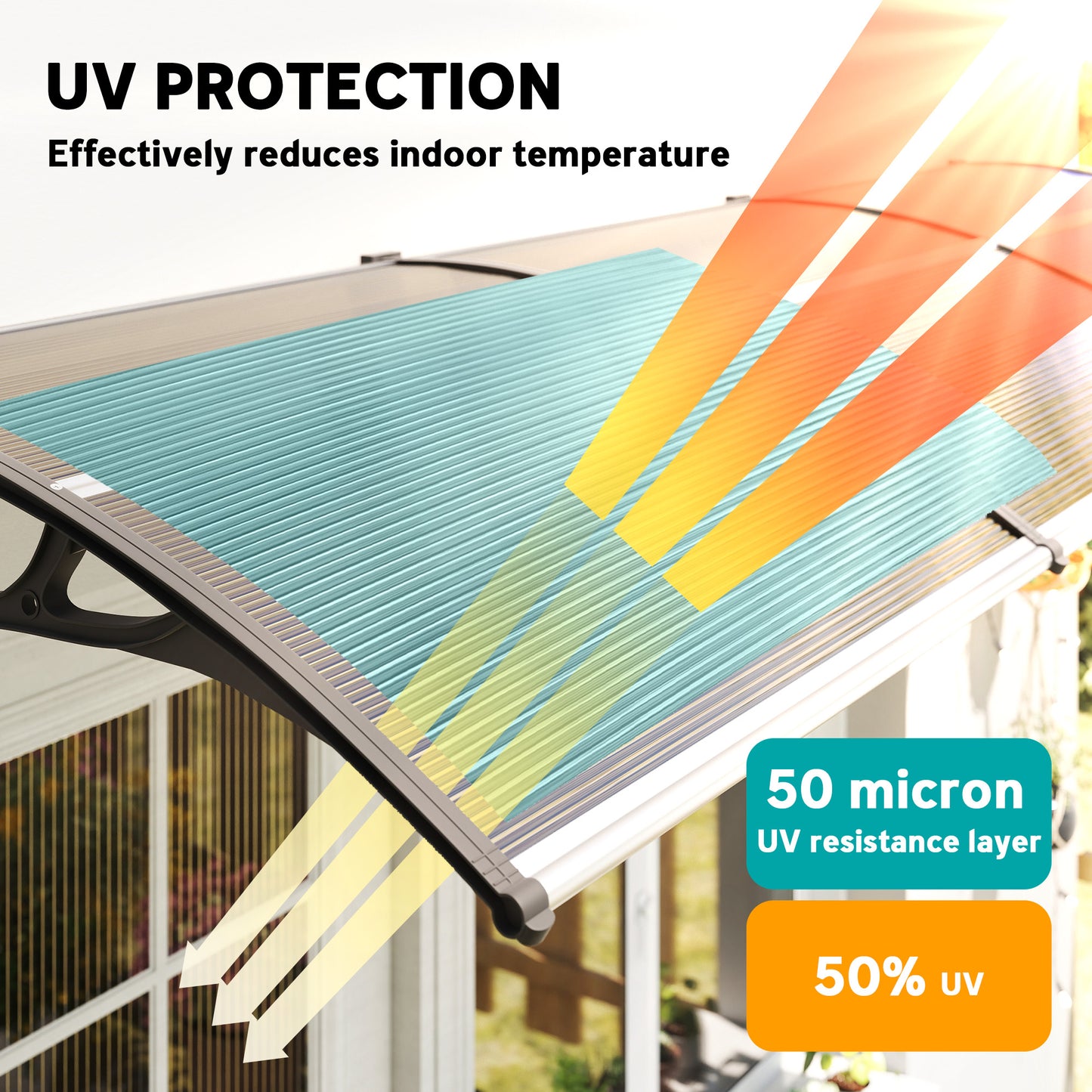 Outsunny Window Awning Door Canopy, Polycarbonate Front Door Outdoor Patio Cover, Sun Shelter, Hollow Sheet for UV, Rain, Snow and Sunlight Protection, Brown, 40" x 80"