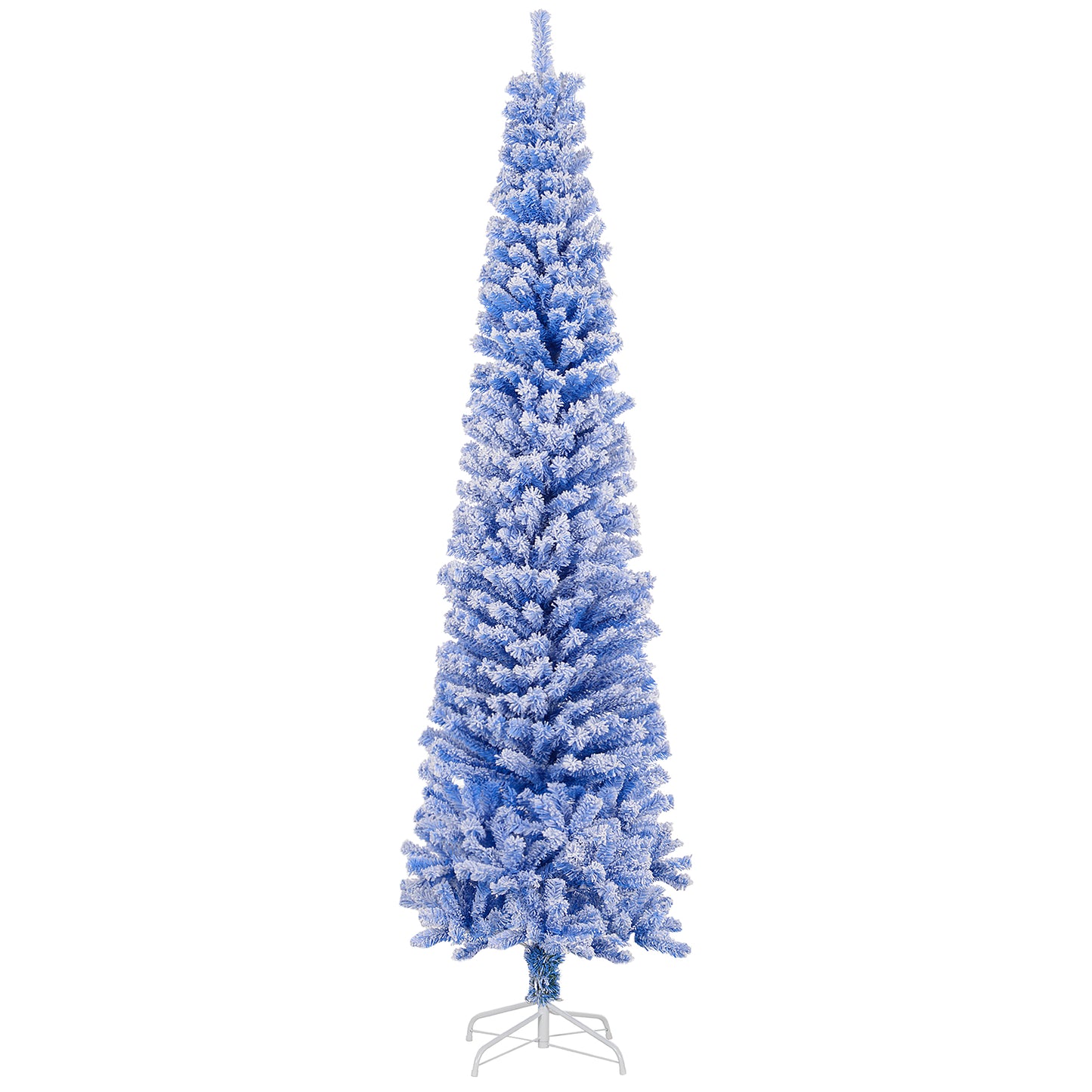HOMCOM 7.5ft Flocked Christmas Tree, Pencil Christmas Tree with Realistic Branch Tips, Folding Metal Stand, Green