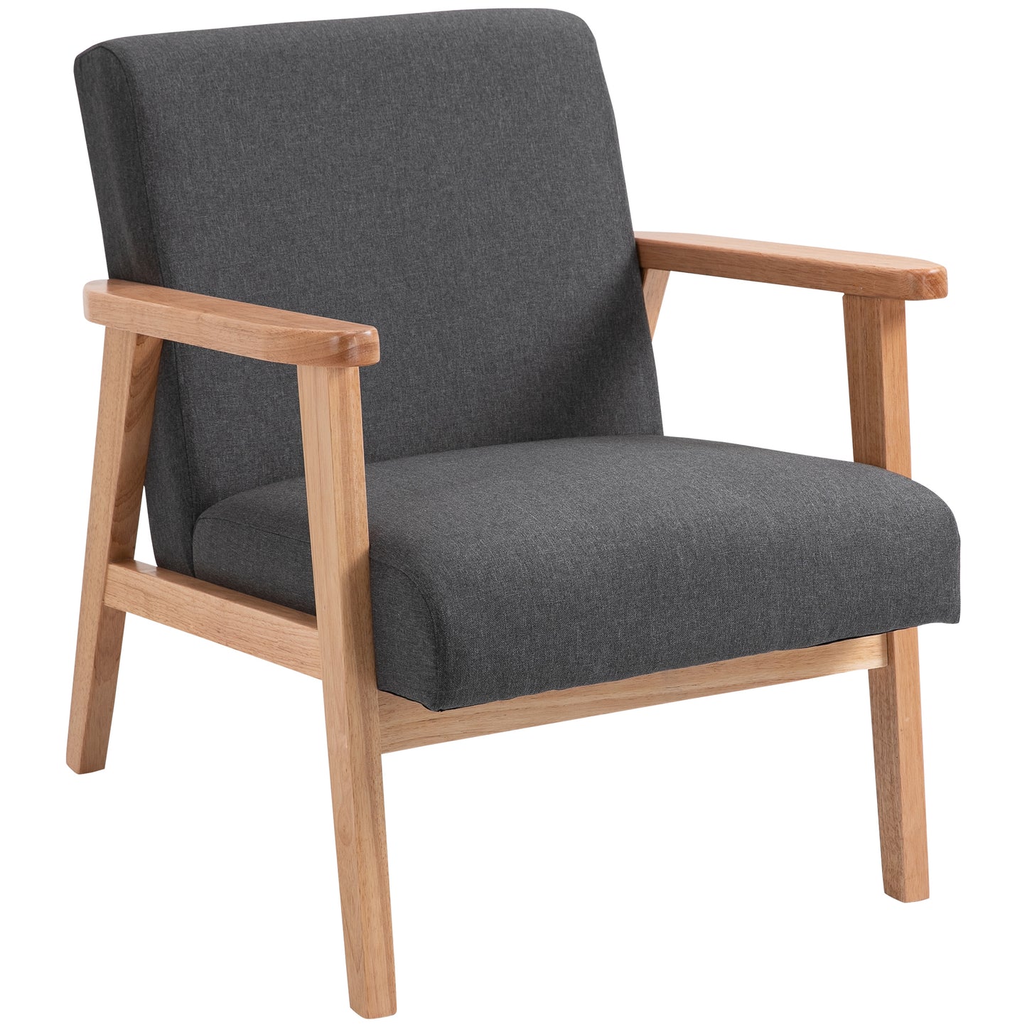 HOMCOM Mid-Century Modern Accent Chair Retro Fabric Armchair Wooden Arm Upholstered Lounge Chair for Living Room Floral