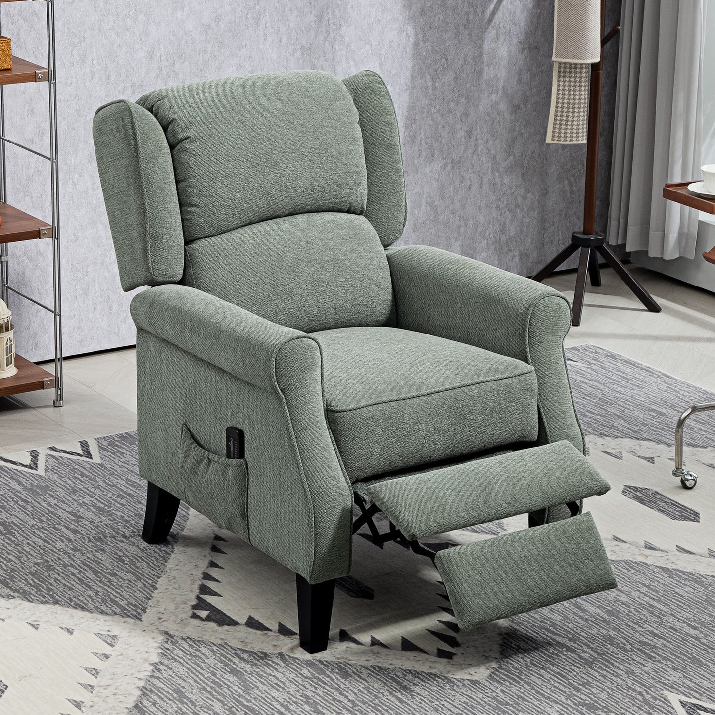 HOMCOM Push Back Recliner Chair, Vibration Massage Recliner for Living Room with Extendable Footrest, Remote, Dark Green