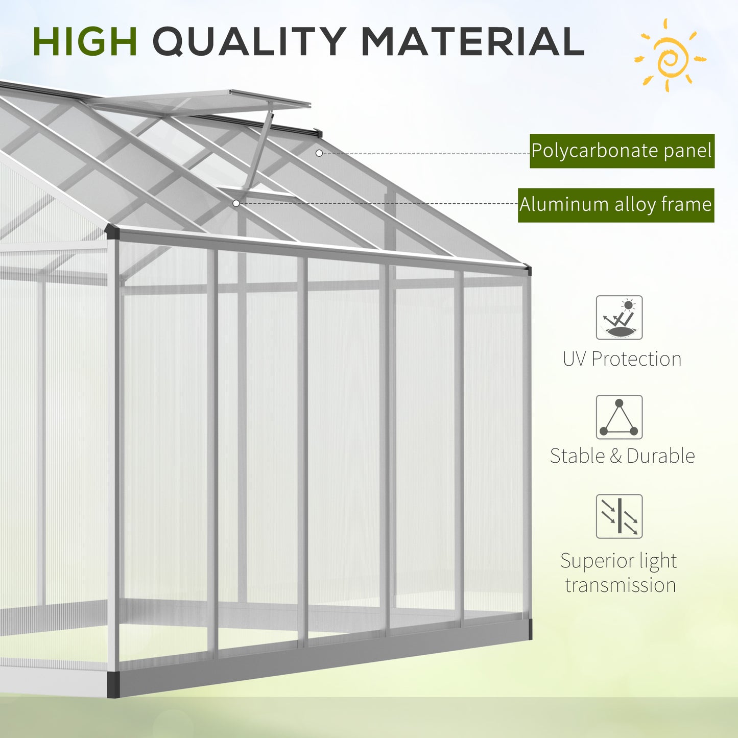 Outsunny 6' x 10' x 6.4' Walk-in Garden Greenhouse Polycarbonate Panels Plants Flower Growth Shed Cold Frame Outdoor Portable Warm House Aluminum Frame, Silver