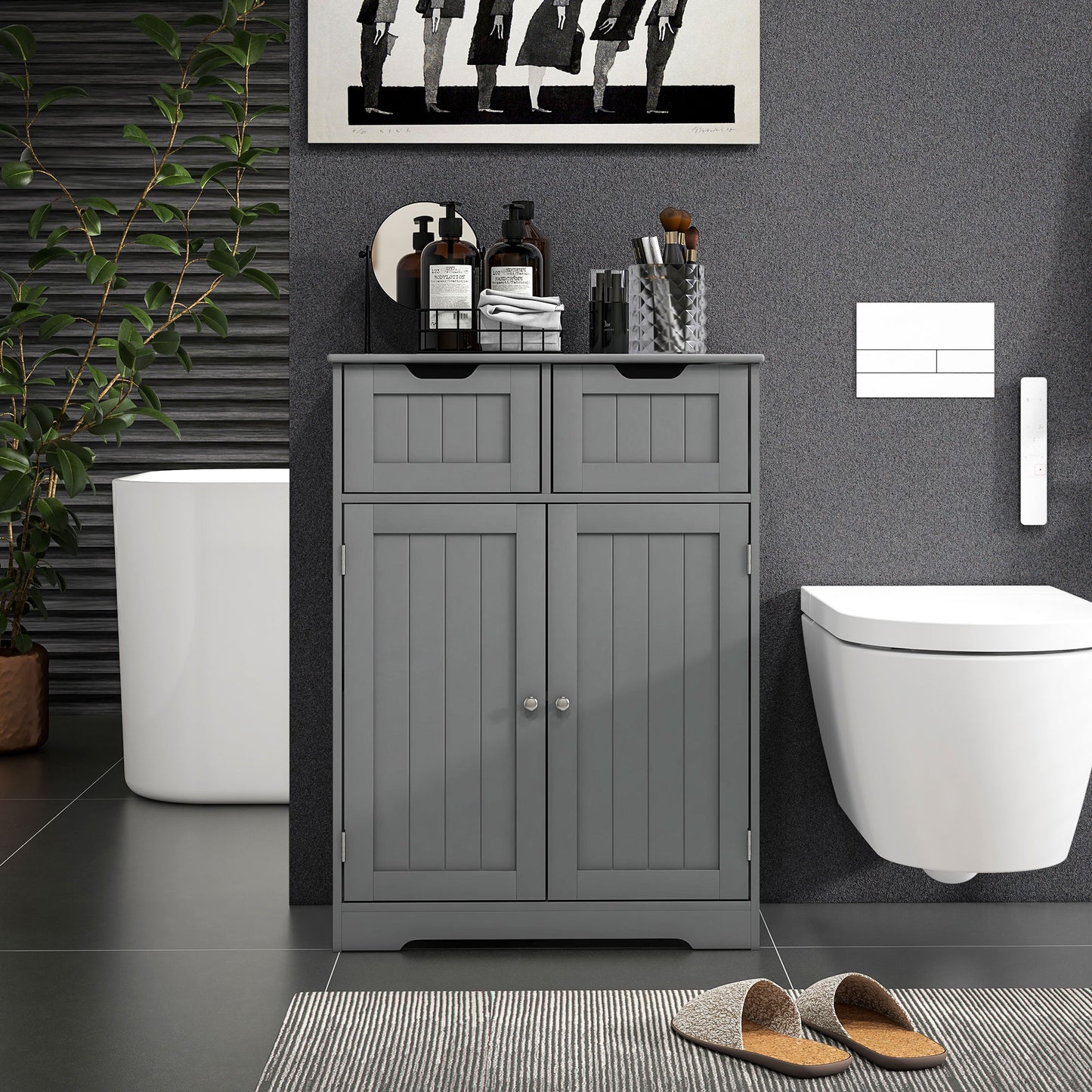 kleankin Bathroom Cabinet, Bathroom Storage Cabinet with 2 Drawers, Adjustable Shelf for Living Room, Entryway, White