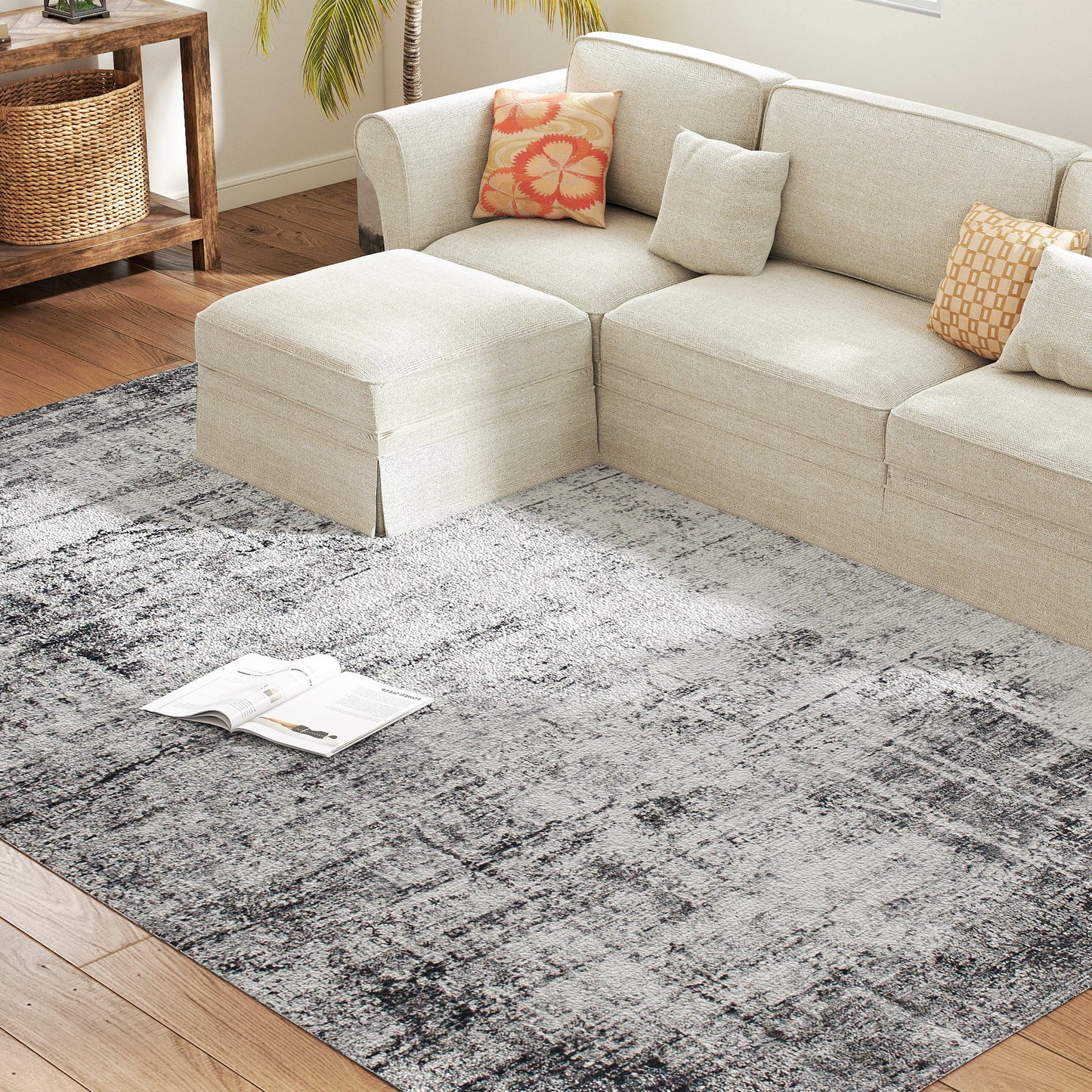 HOMCOM Area Rug for Living Room 9x12, Modern Abstract Machine Washable Rug, Non-Slip Carpet for Bedroom, Dining Room, Grey