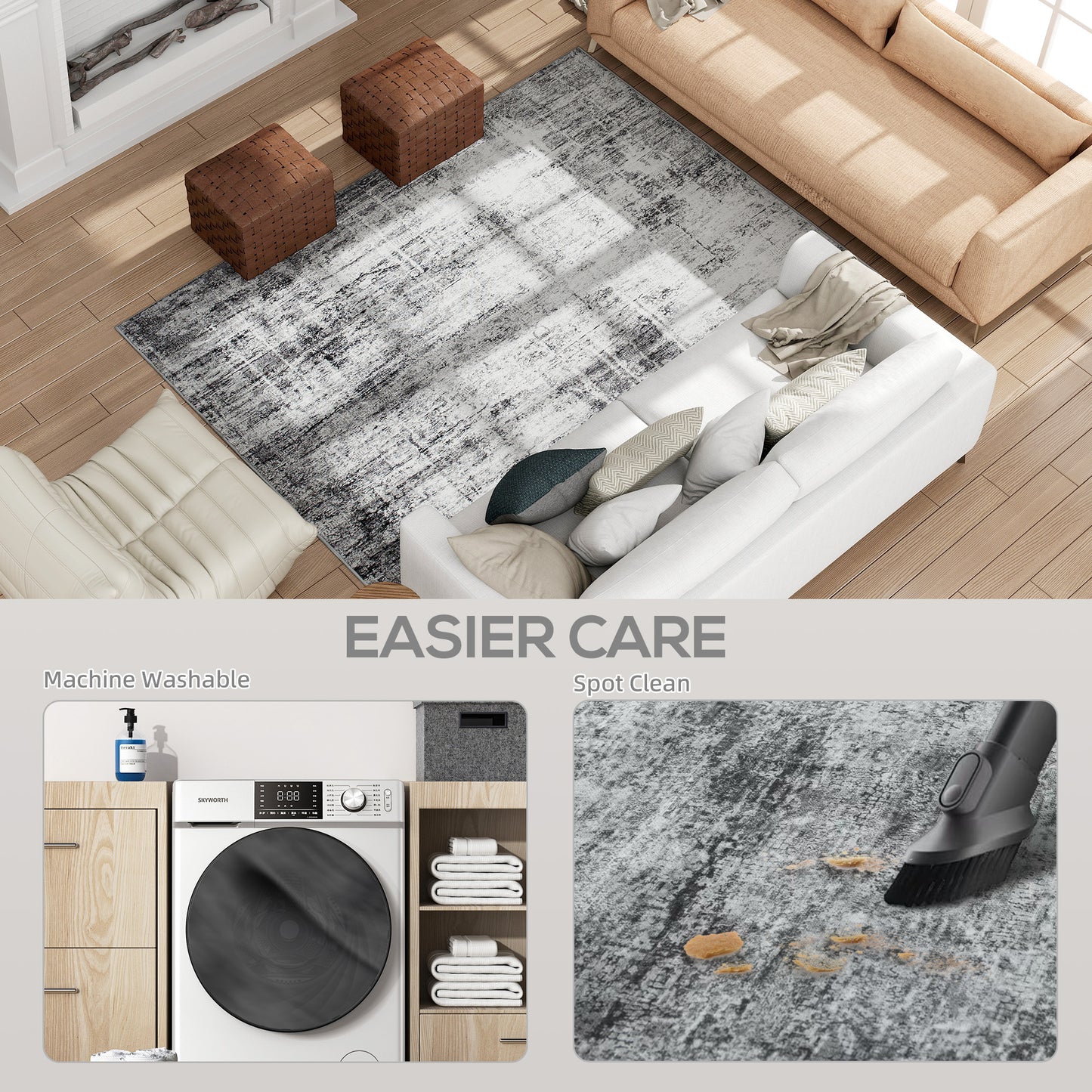 HOMCOM Area Rug for Living Room 9x12, Modern Abstract Machine Washable Rug, Non-Slip Carpet for Bedroom, Dining Room, Grey