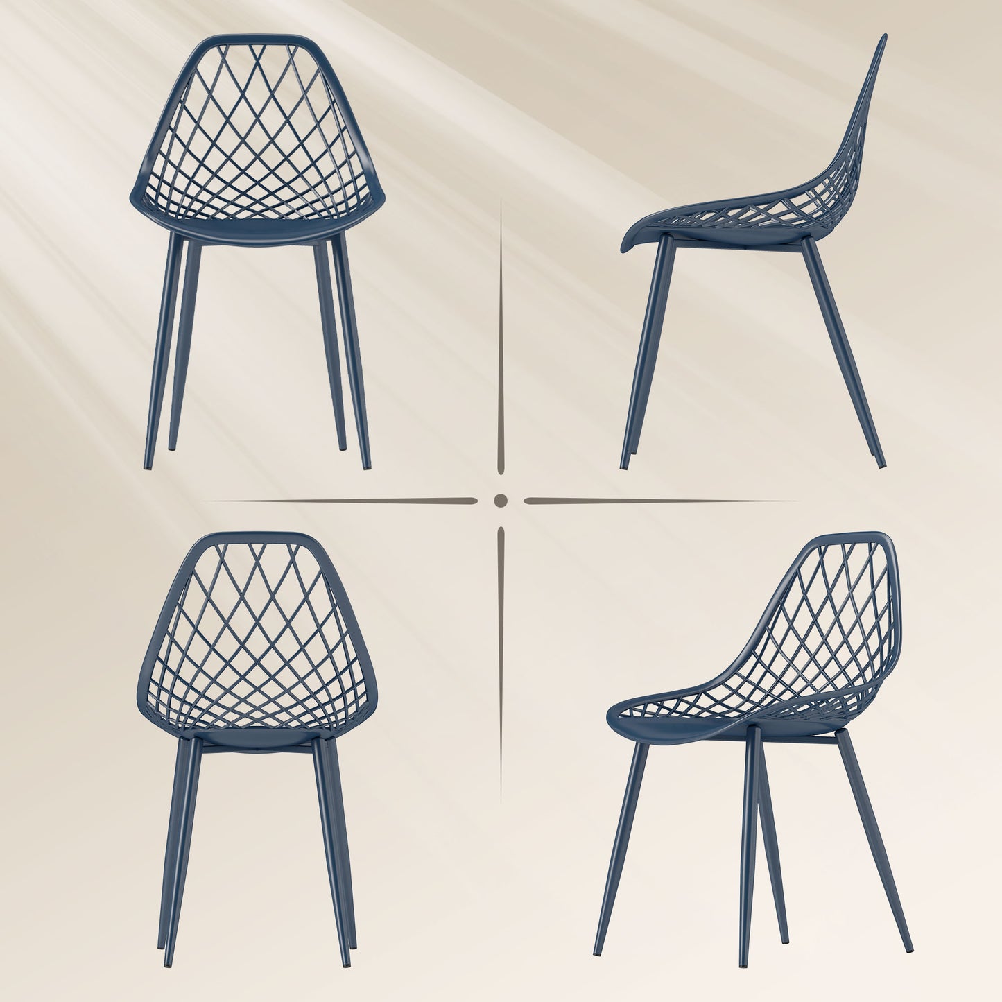 HOMCOM Modern Dining Chairs Set of 4, Plastic Kitchen Chairs with Hollow Backrest and Metal Legs for Living Dining Room, White