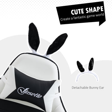 HOMCOM Cute Racing Gamer Chair, PU Leather Gaming Chair with Footrest, Headrest and Lumbar Support, Black