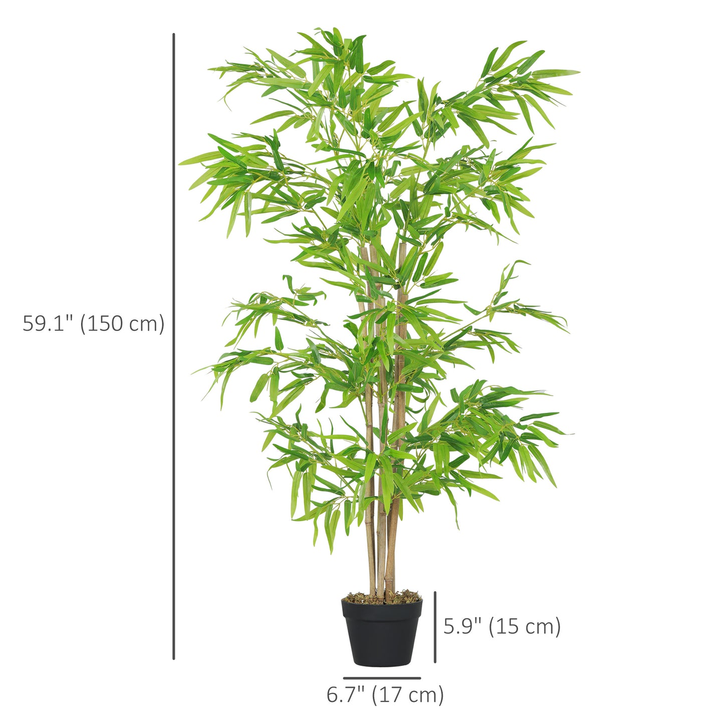 Outsunny Artificial Bamboo Tree, 4ft Fake Tree with Realistic Leaf and Natural Trunk, Decorative Plant in Nursery
