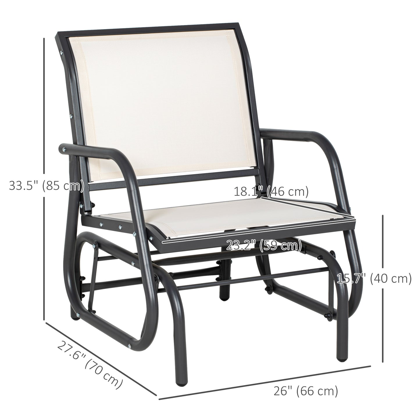 Outsunny Patio Glider with Breathable Mesh Fabric Seat & Backrest, Metal Frame Outdoor Glider Swing Chair with Armrests, Cream